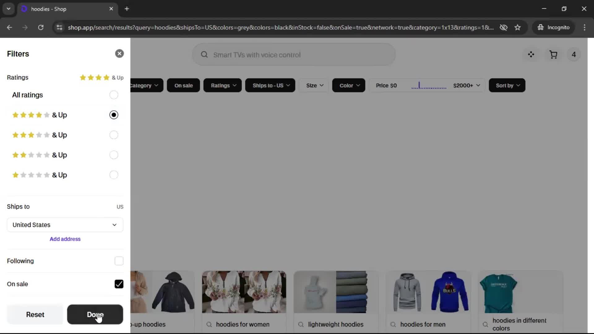 Filtering and sorting screenshot