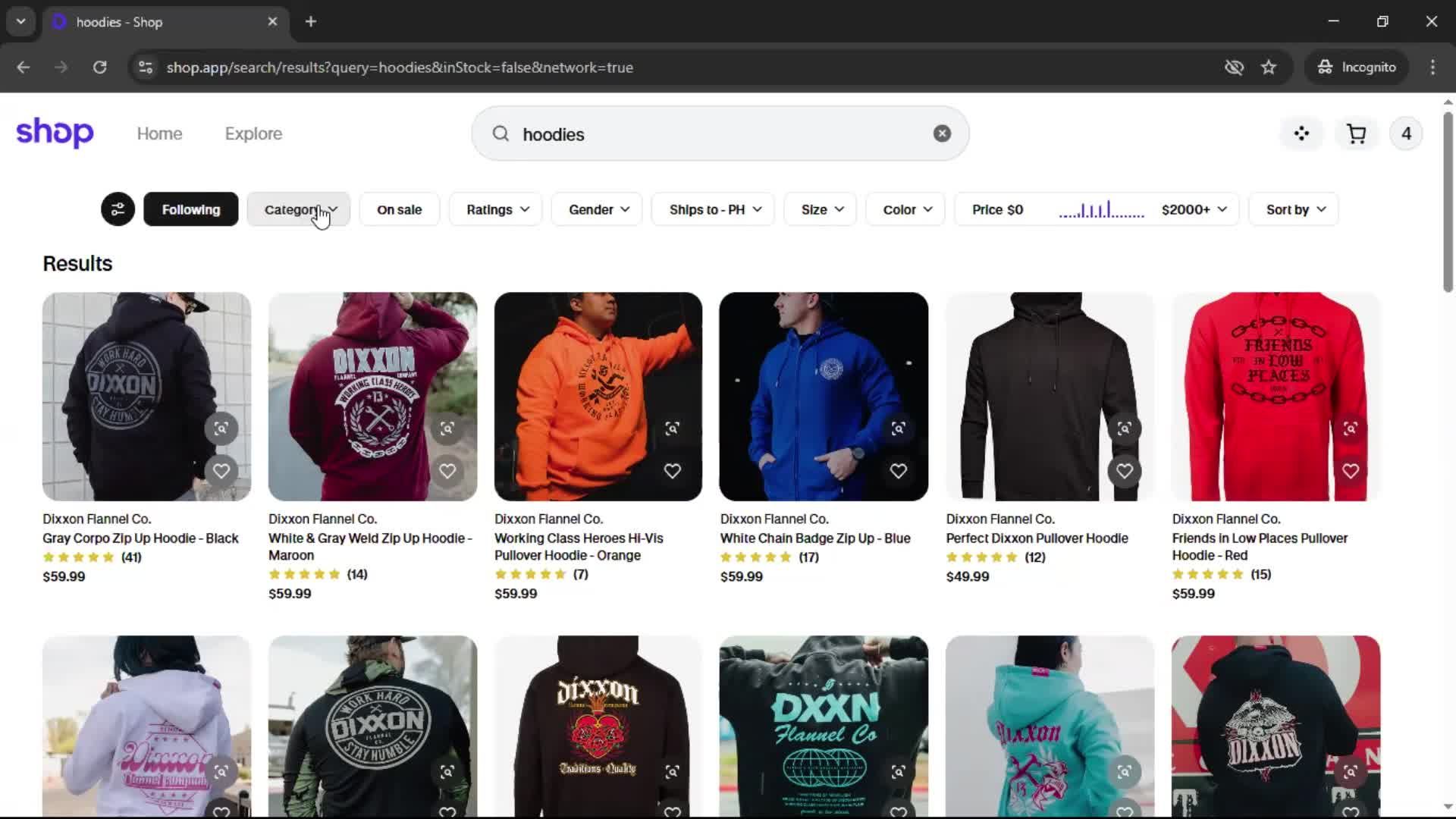 Filtering and sorting screenshot