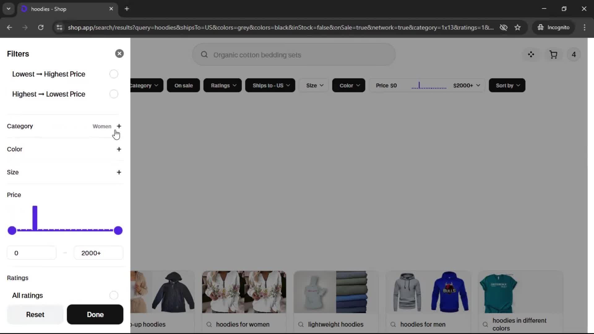 Filtering and sorting screenshot