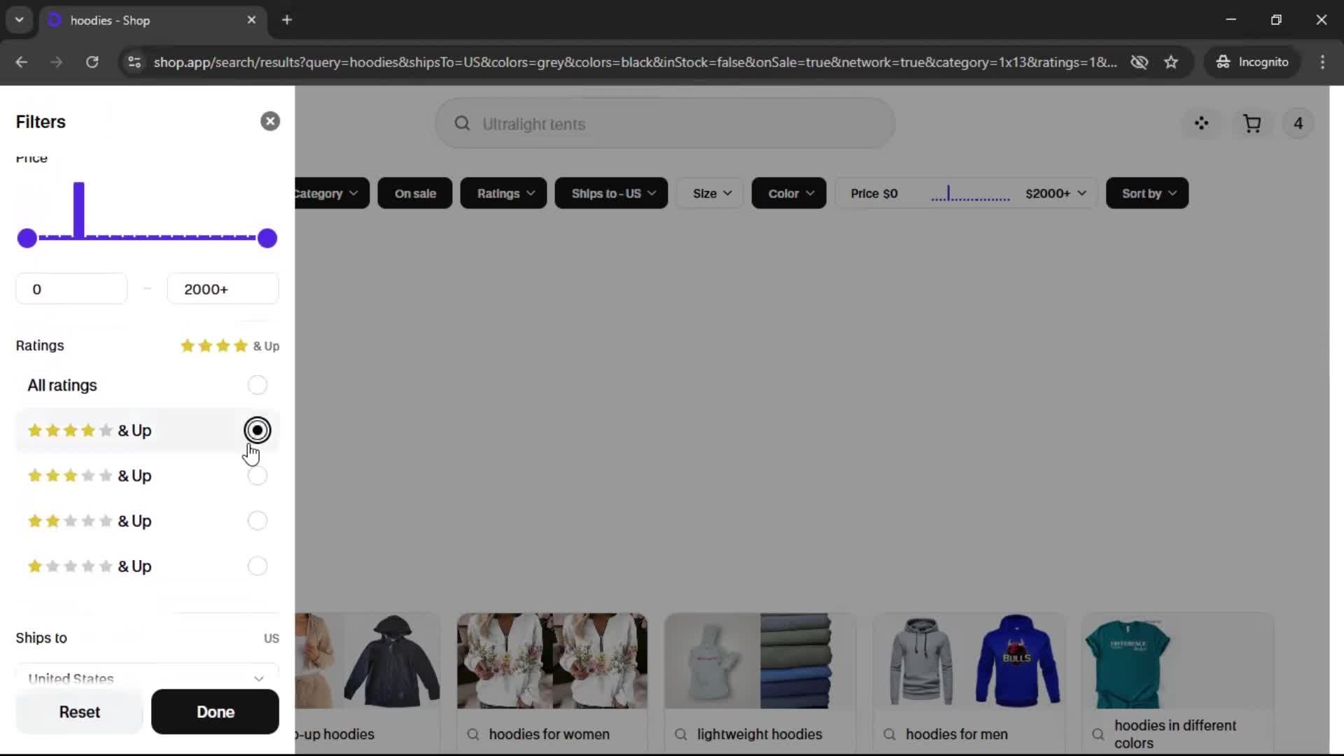 Filtering and sorting screenshot