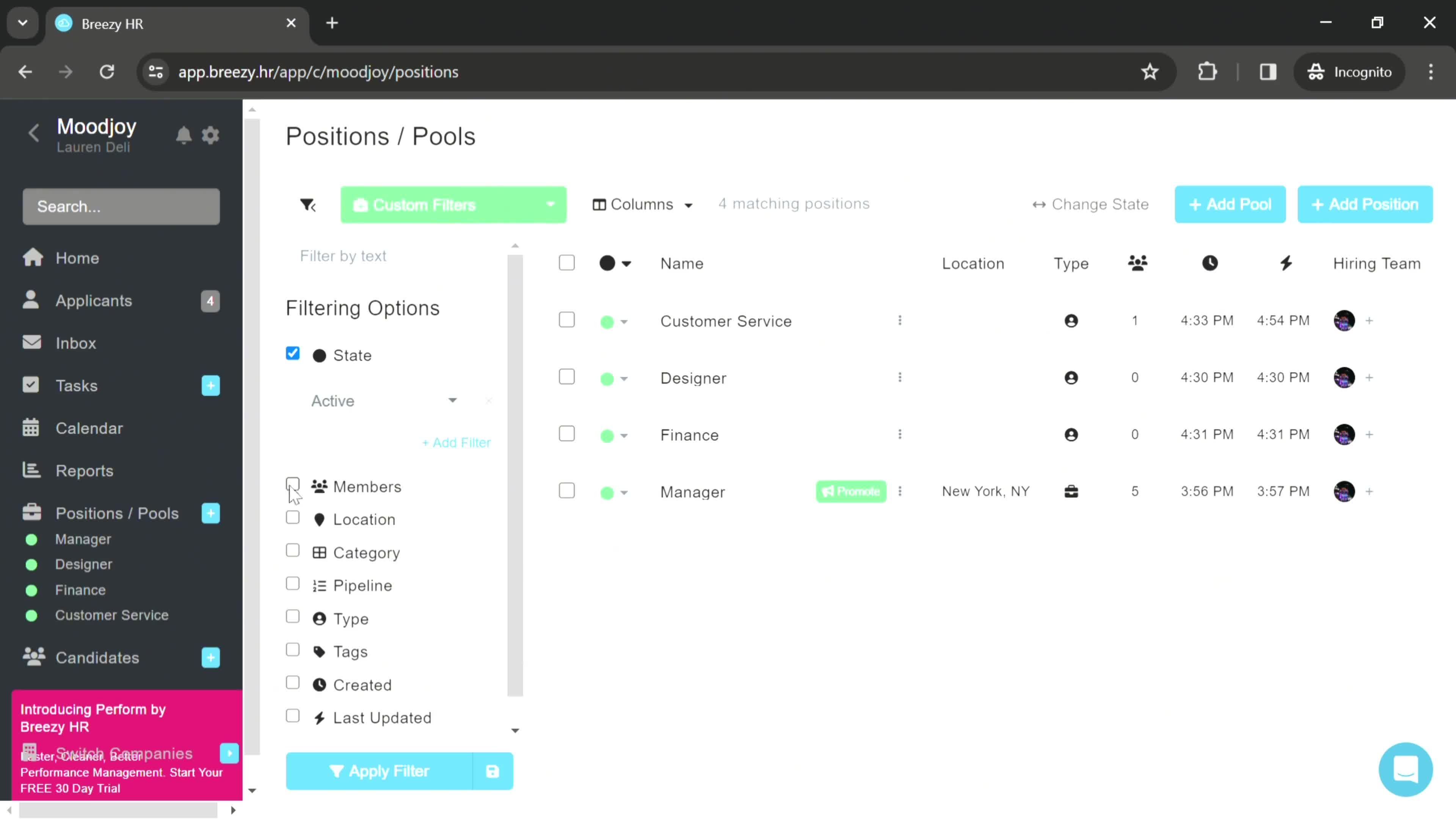 Filtering and sorting screenshot