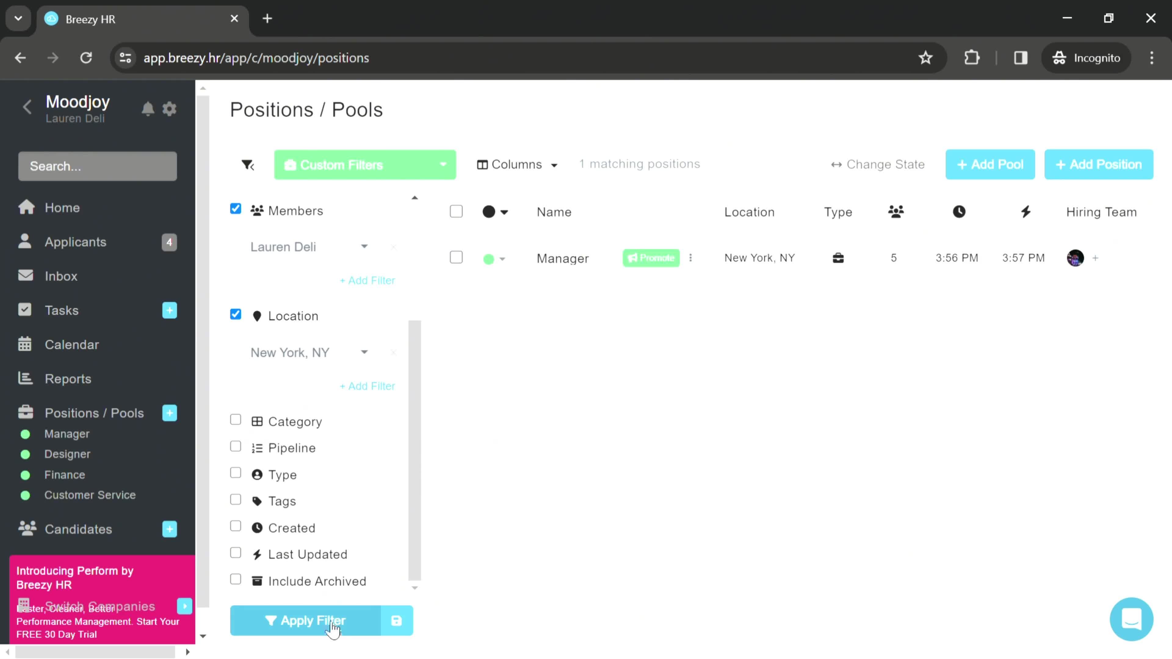 Filtering and sorting screenshot