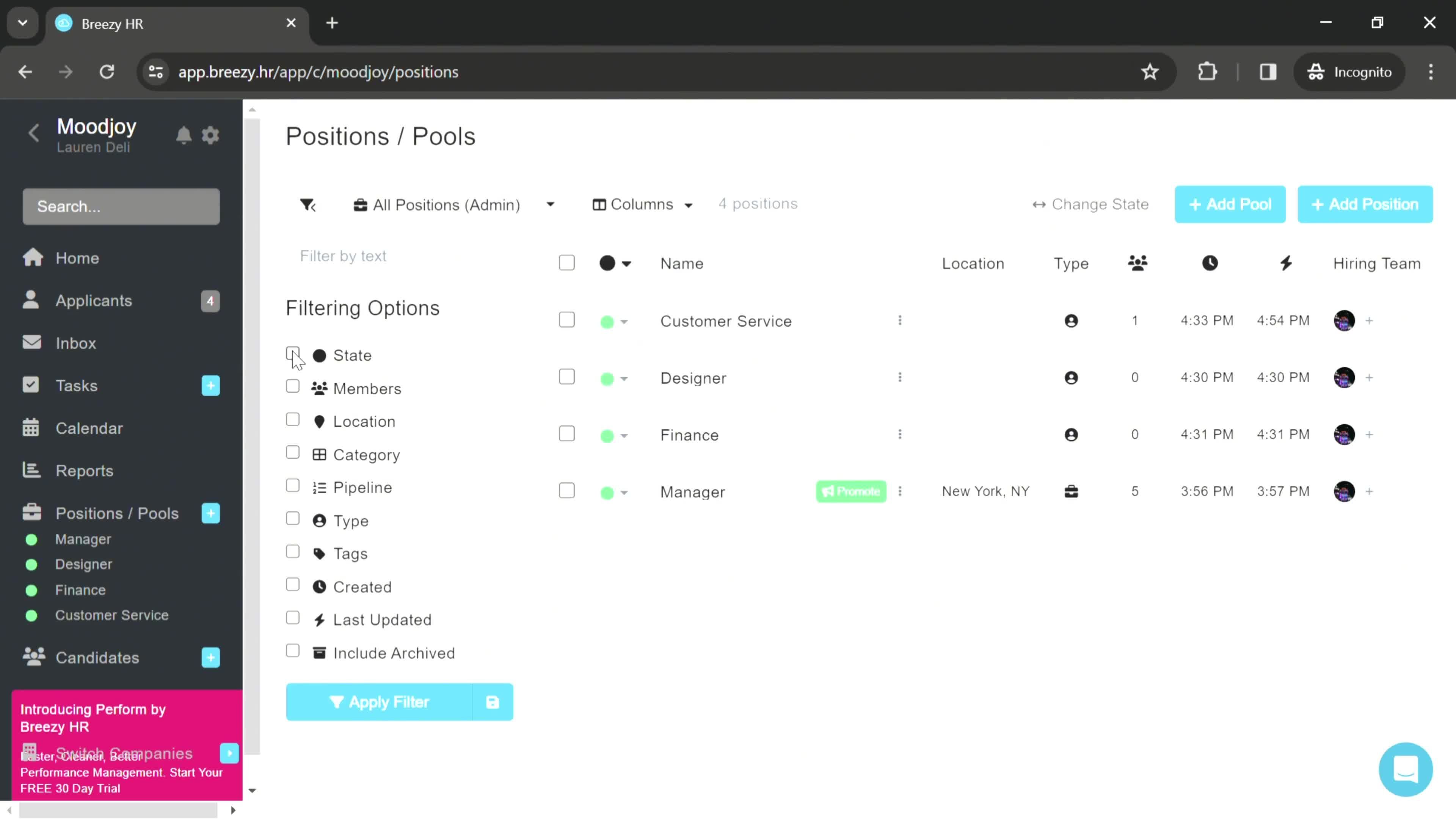 Filtering and sorting screenshot