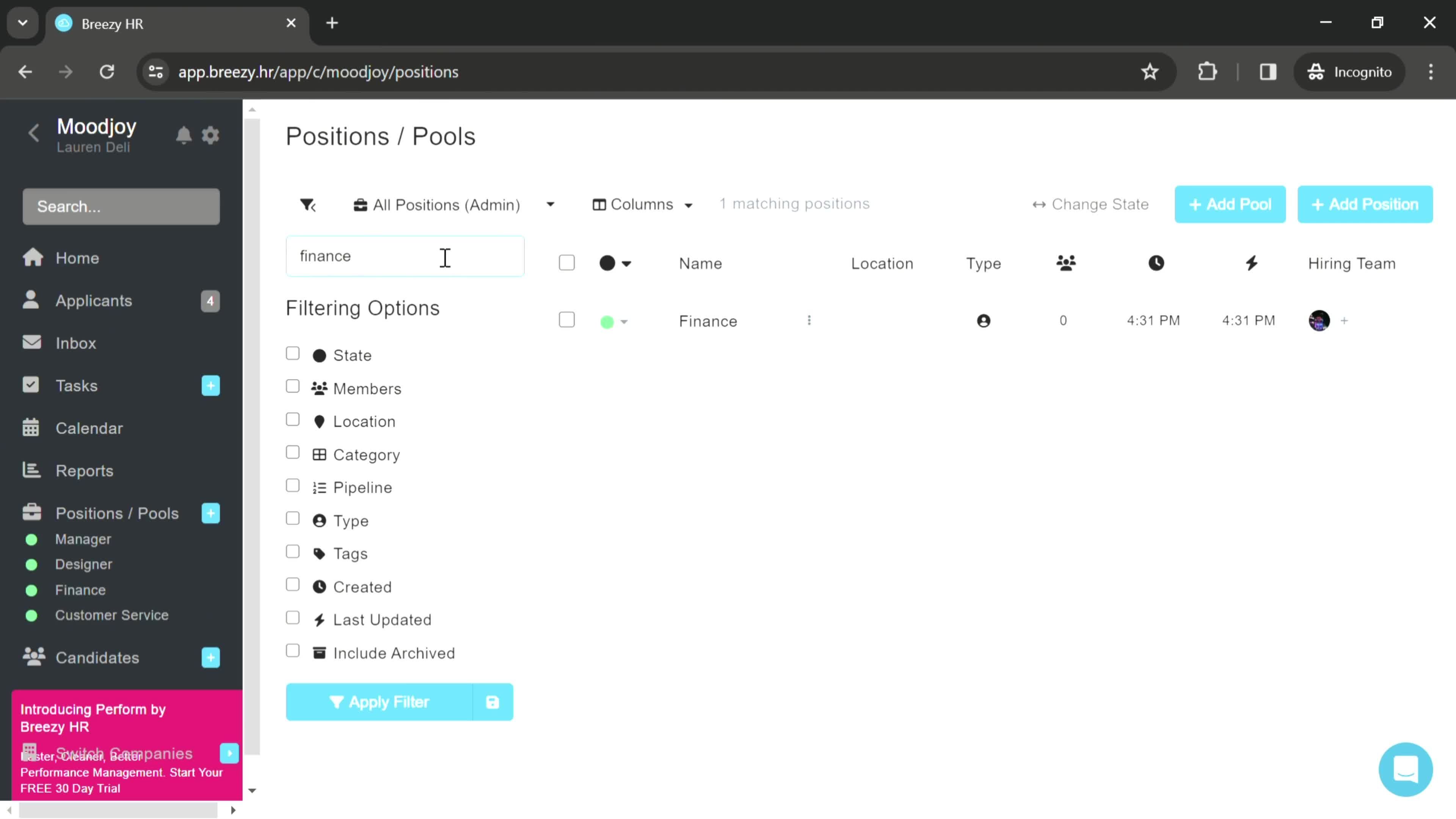 Filtering and sorting screenshot