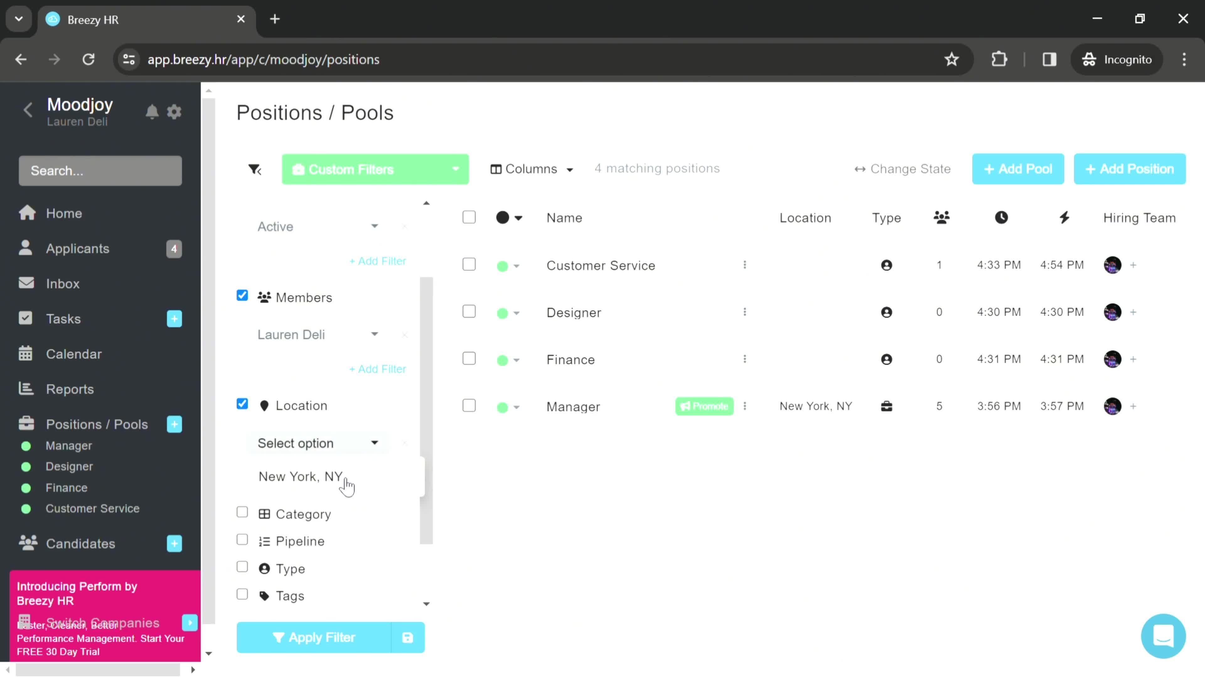 Filtering and sorting screenshot