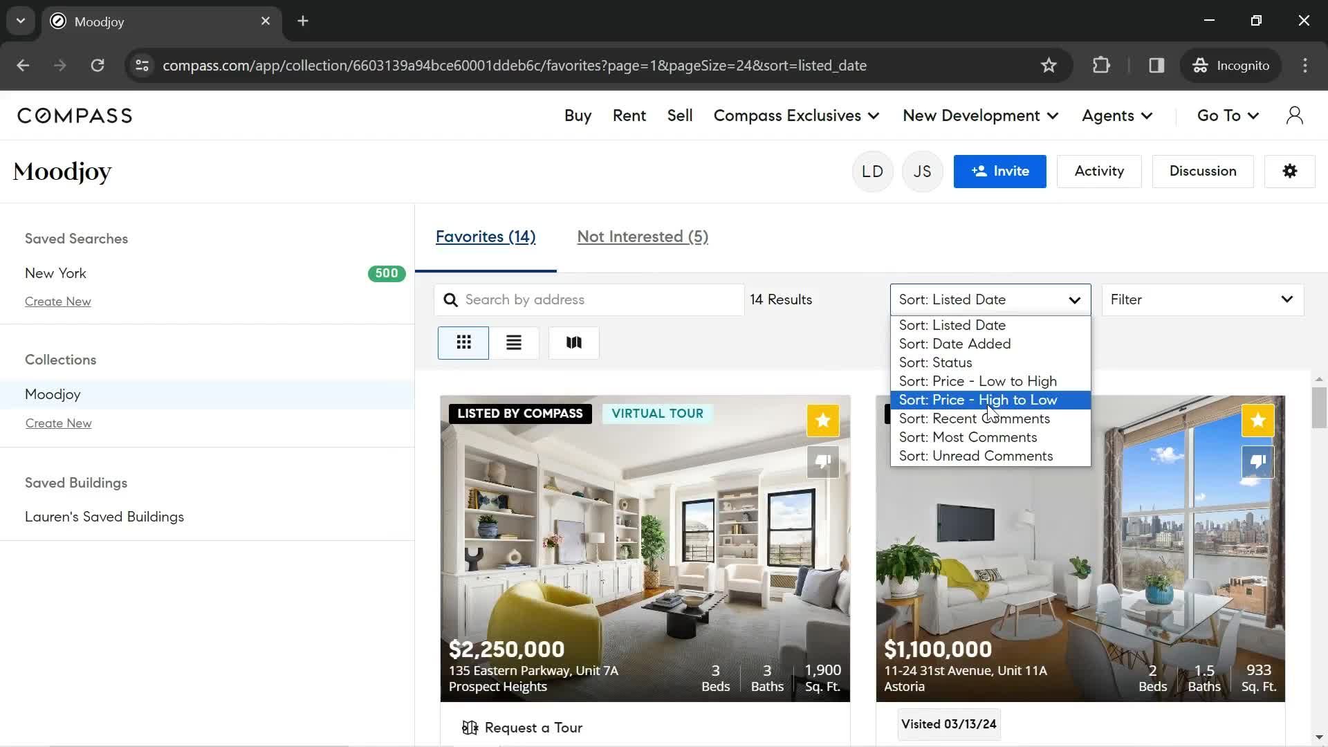 Filtering and sorting screenshot