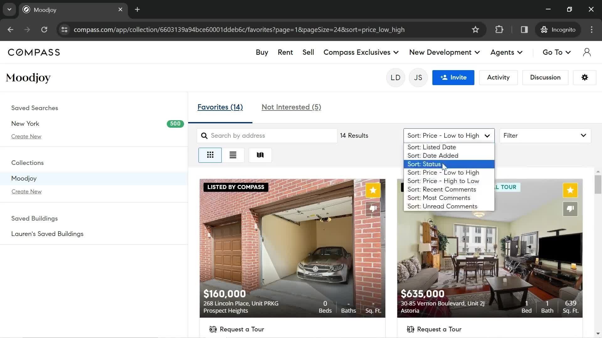 Filtering and sorting screenshot