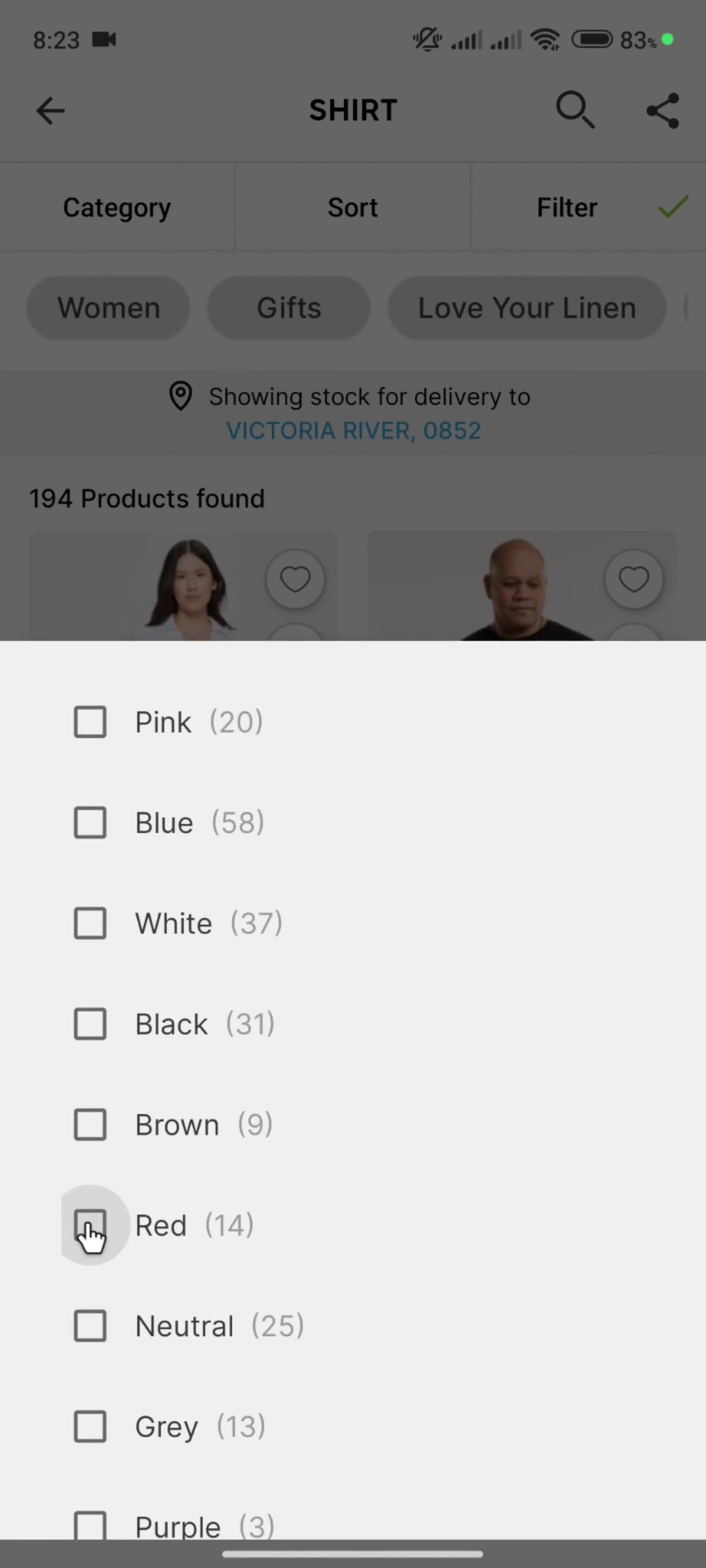 Filtering and sorting screenshot