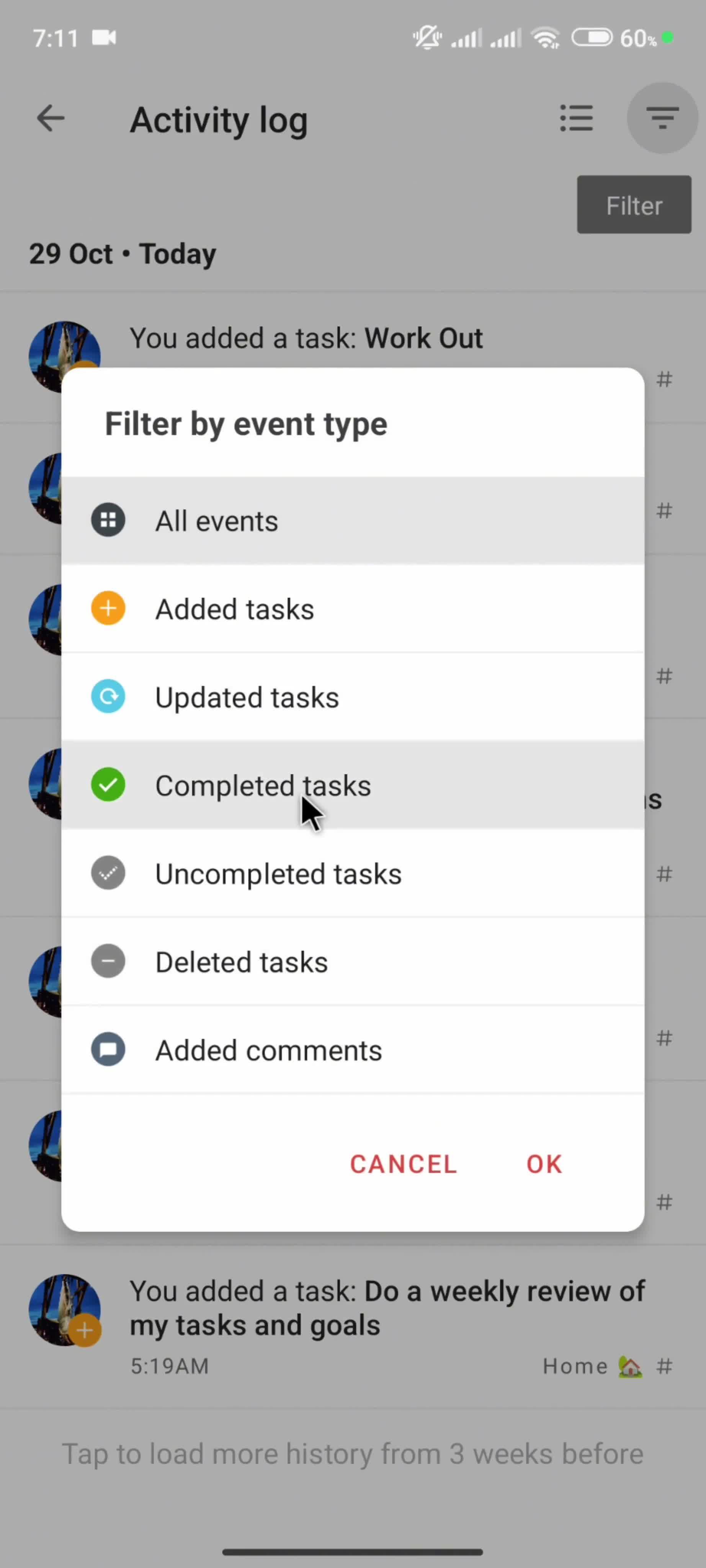 Filtering and sorting screenshot