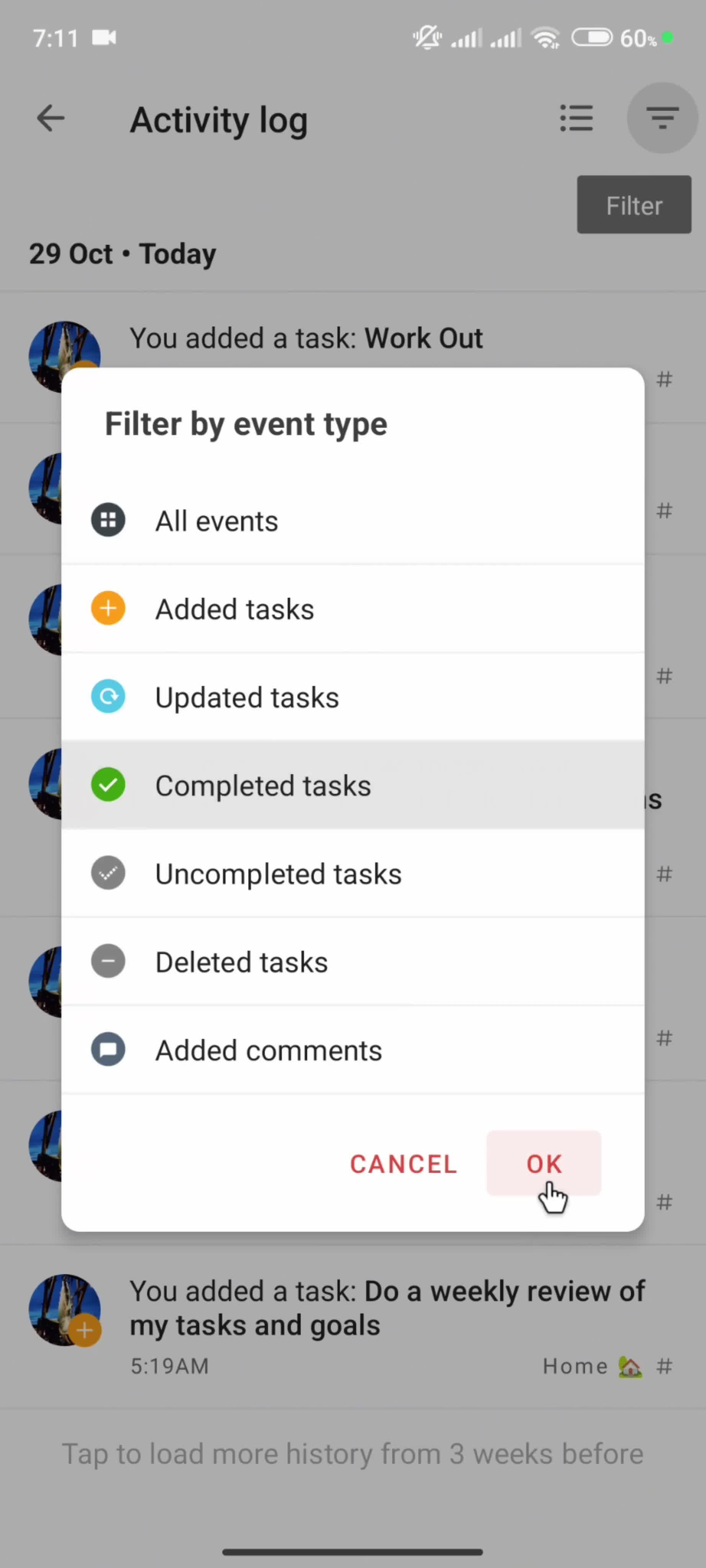 Filtering and sorting screenshot