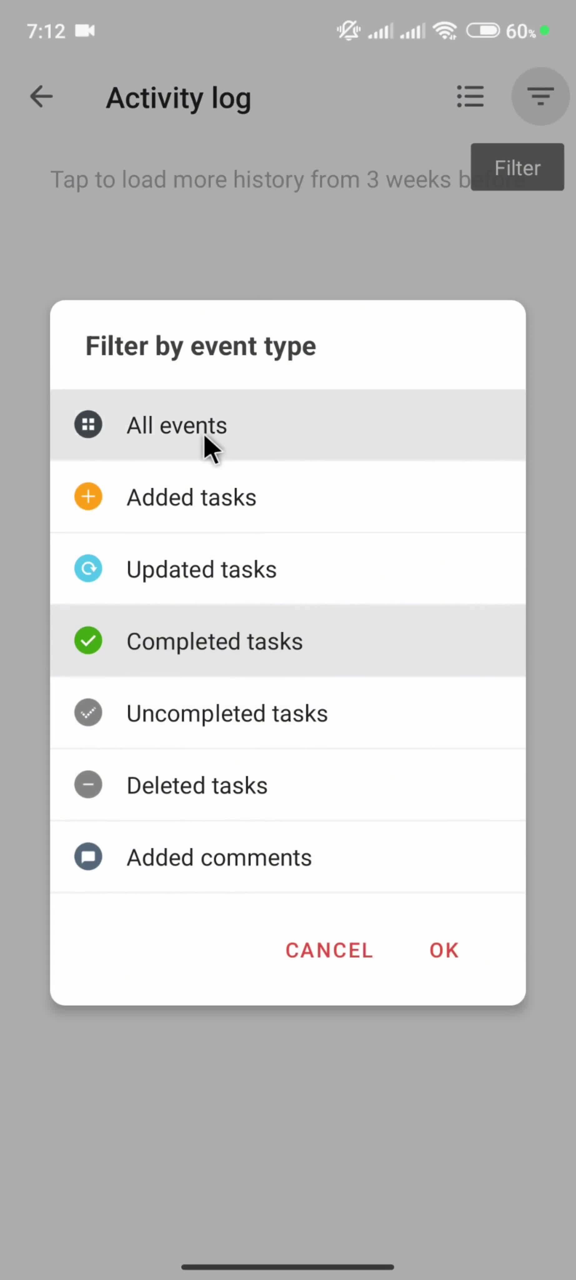 Filtering and sorting screenshot