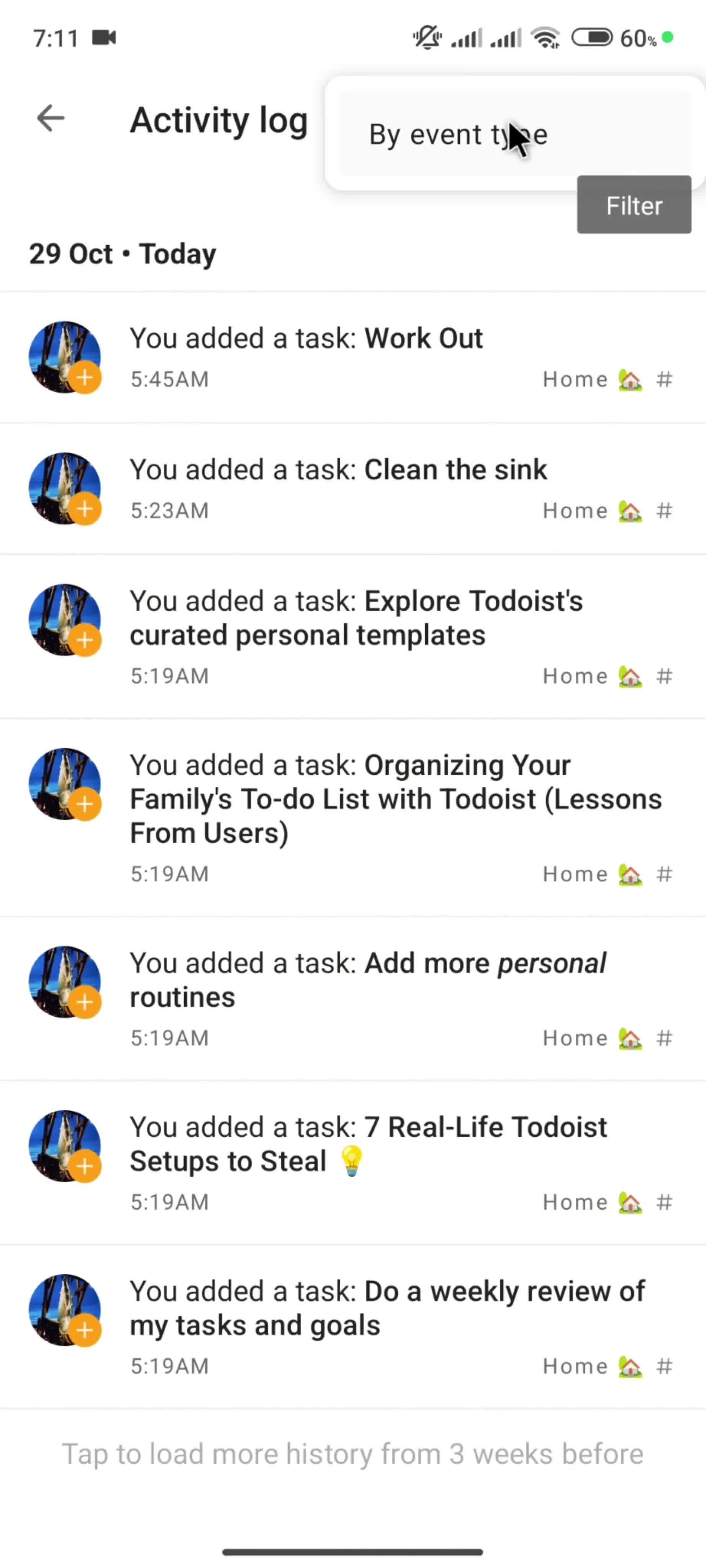 Filtering and sorting screenshot