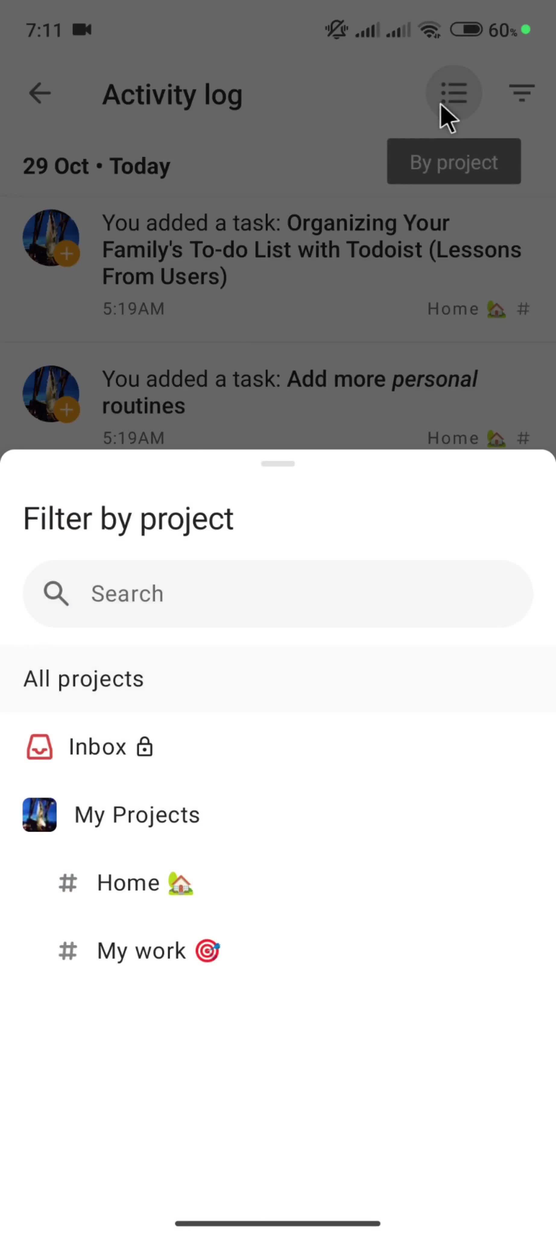 Filtering and sorting screenshot