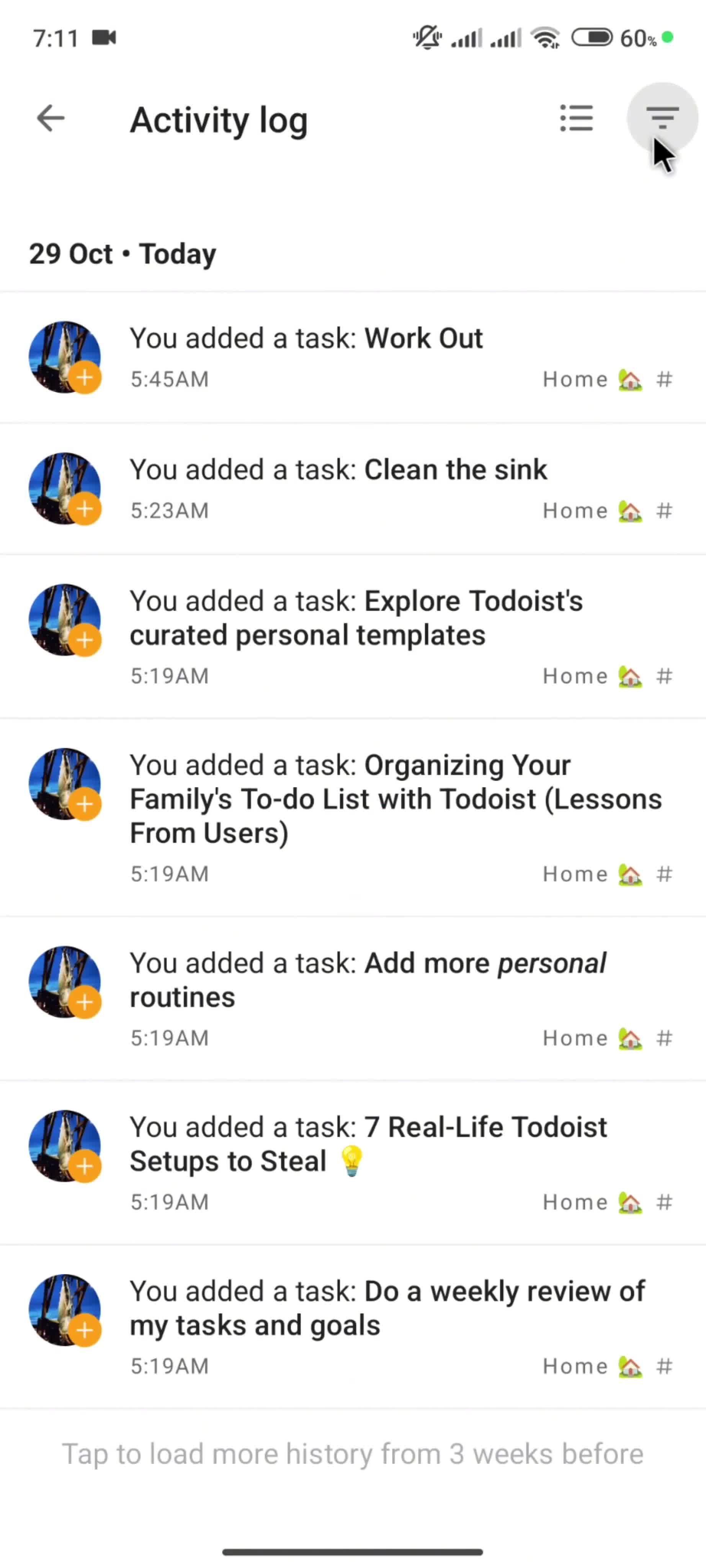 Filtering and sorting screenshot