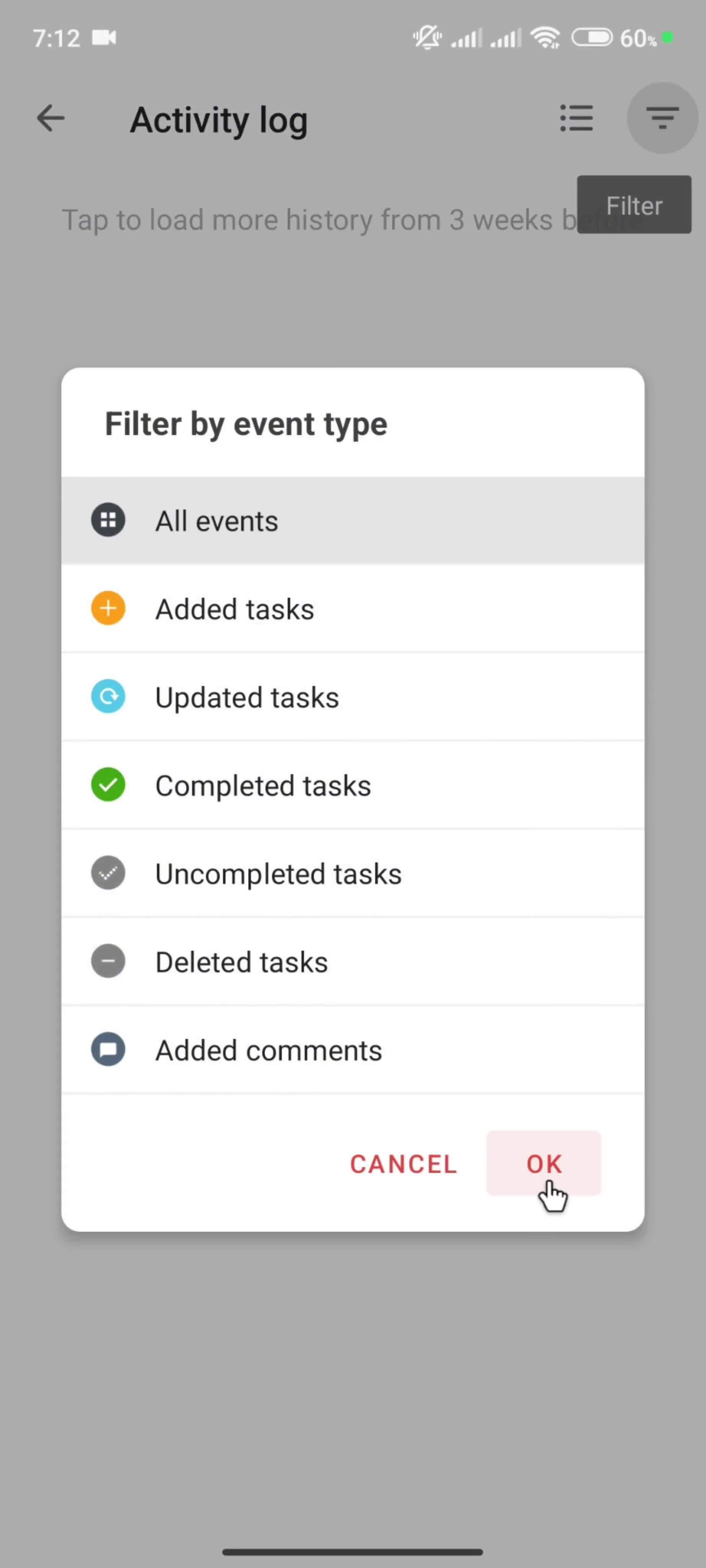 Filtering and sorting screenshot