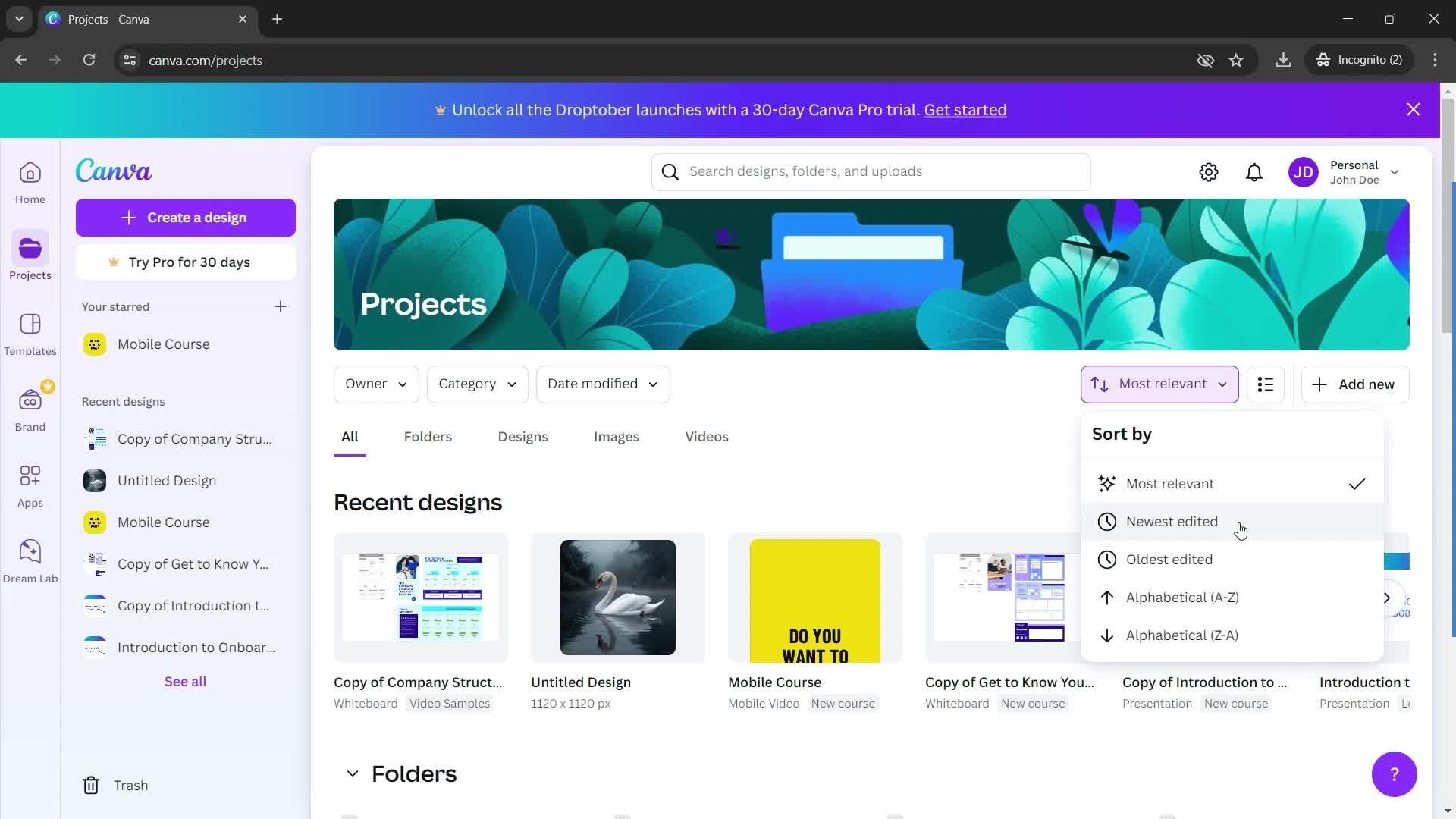 Filtering and sorting screenshot