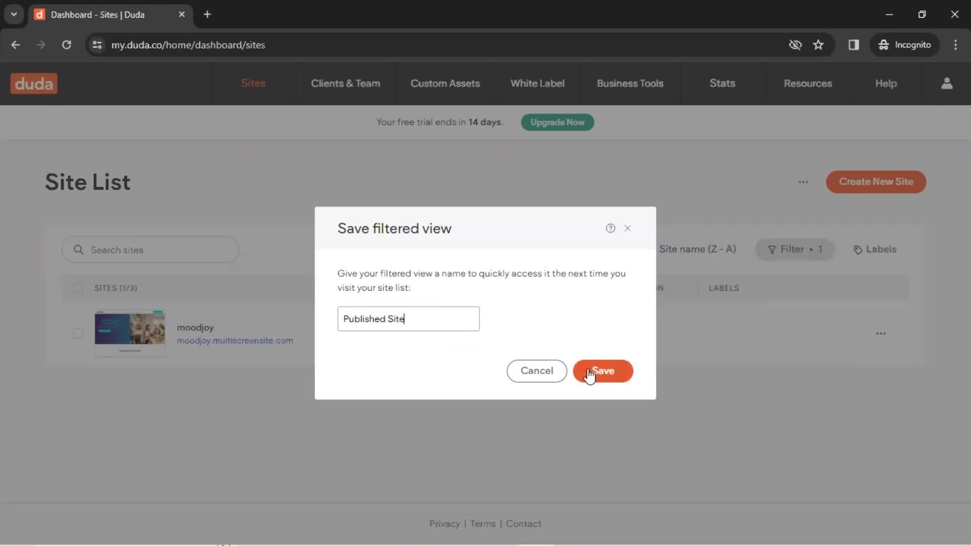 Filtering and sorting screenshot