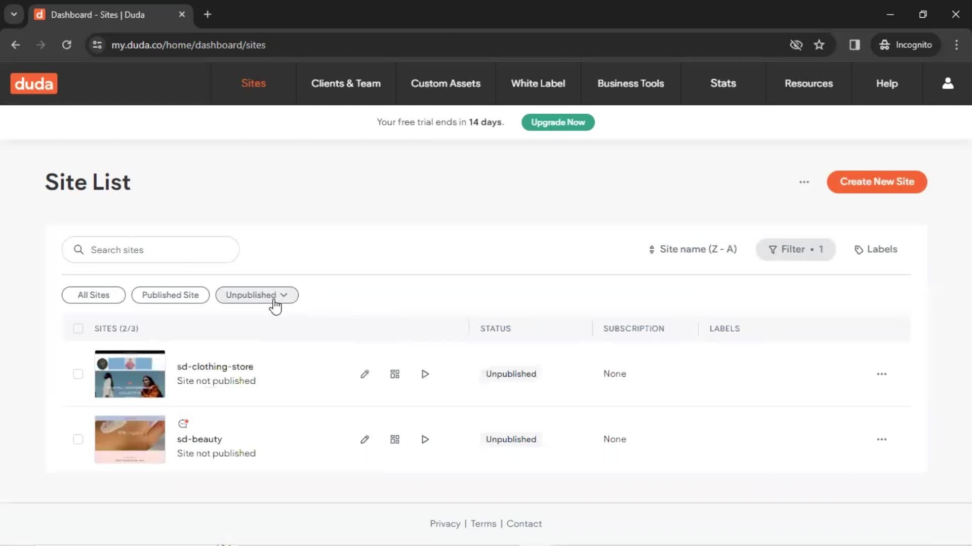 Filtering and sorting screenshot