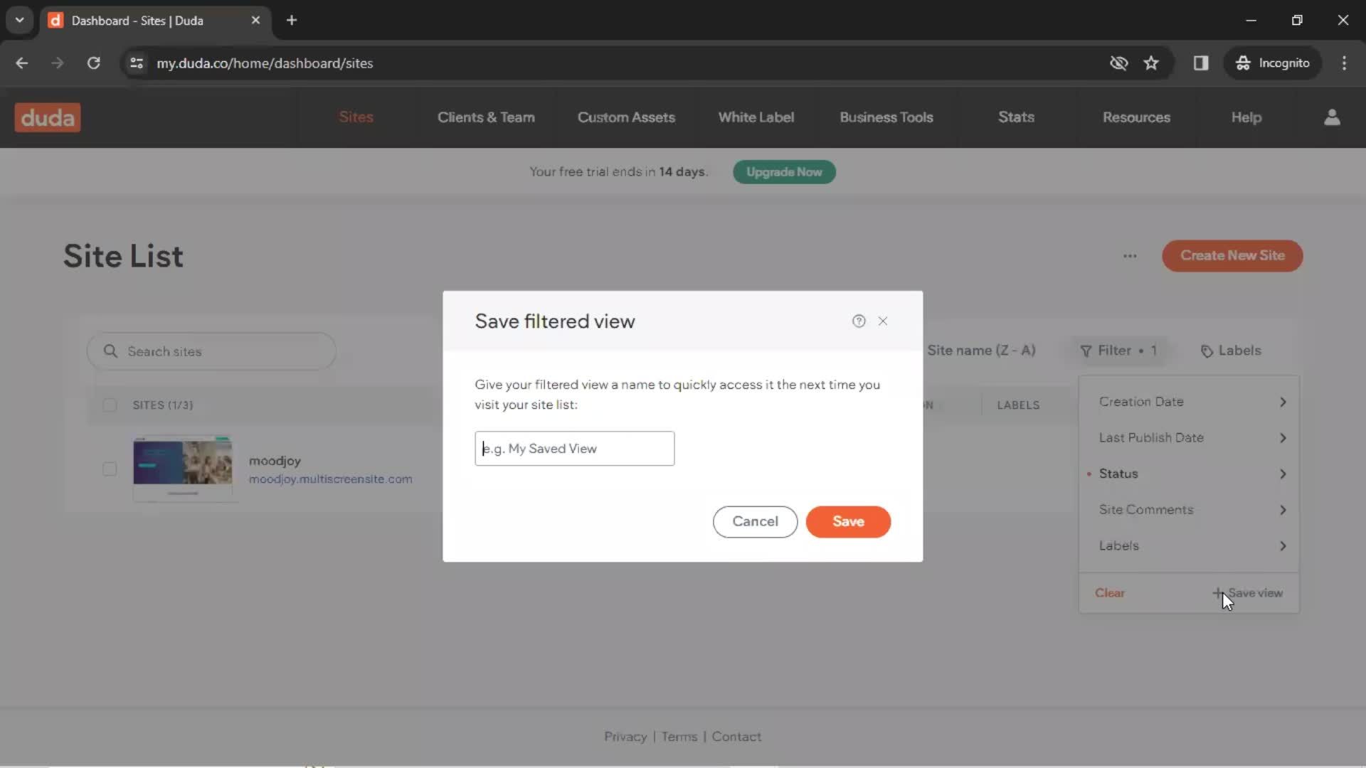 Filtering and sorting screenshot