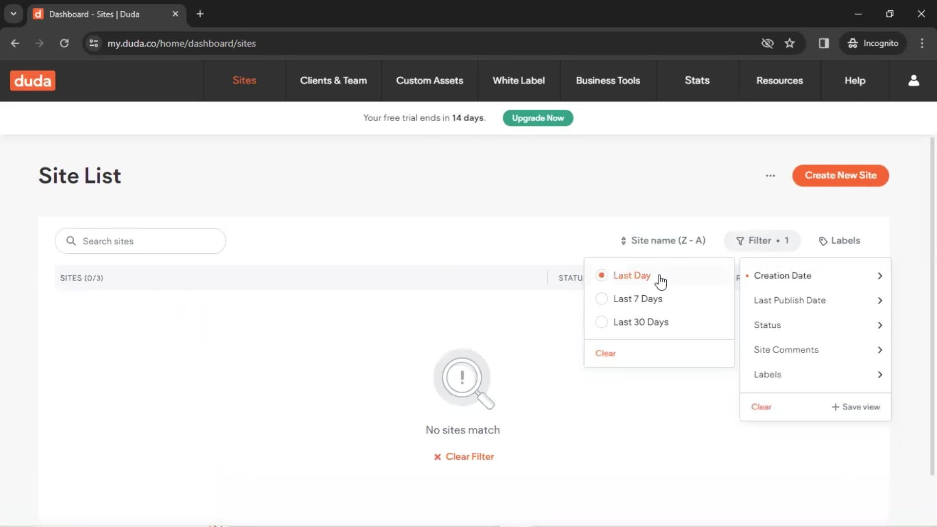 Filtering and sorting screenshot