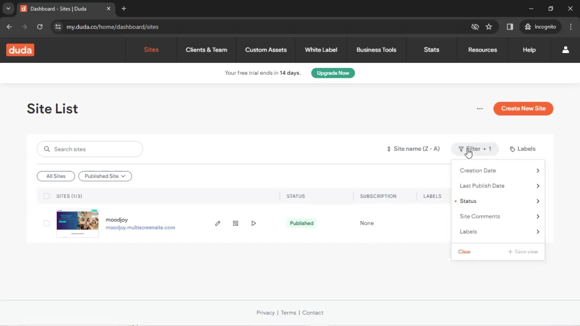 Filtering and sorting screenshot