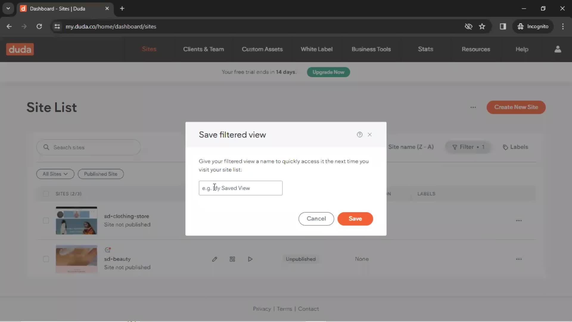 Filtering and sorting screenshot