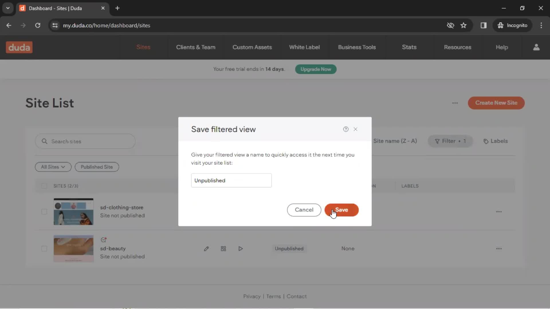 Filtering and sorting screenshot