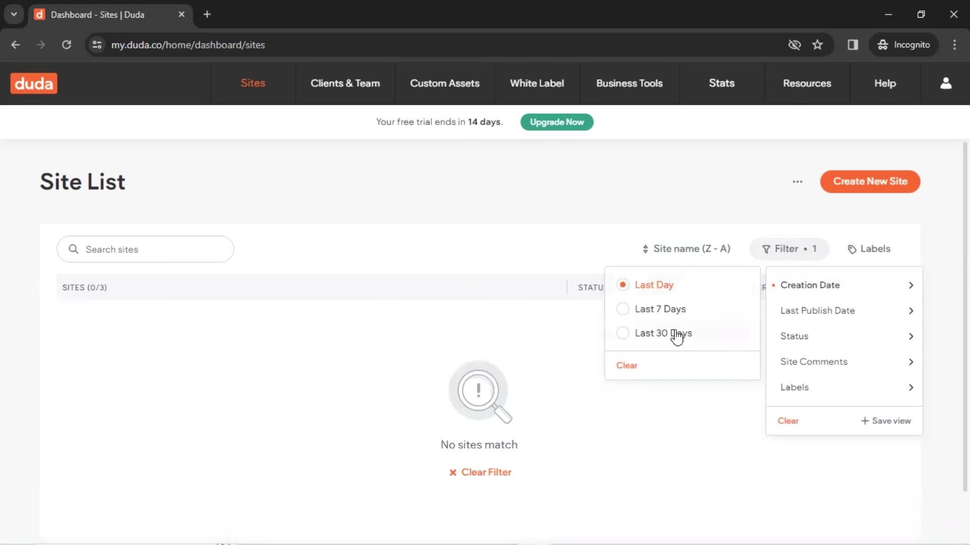 Filtering and sorting screenshot