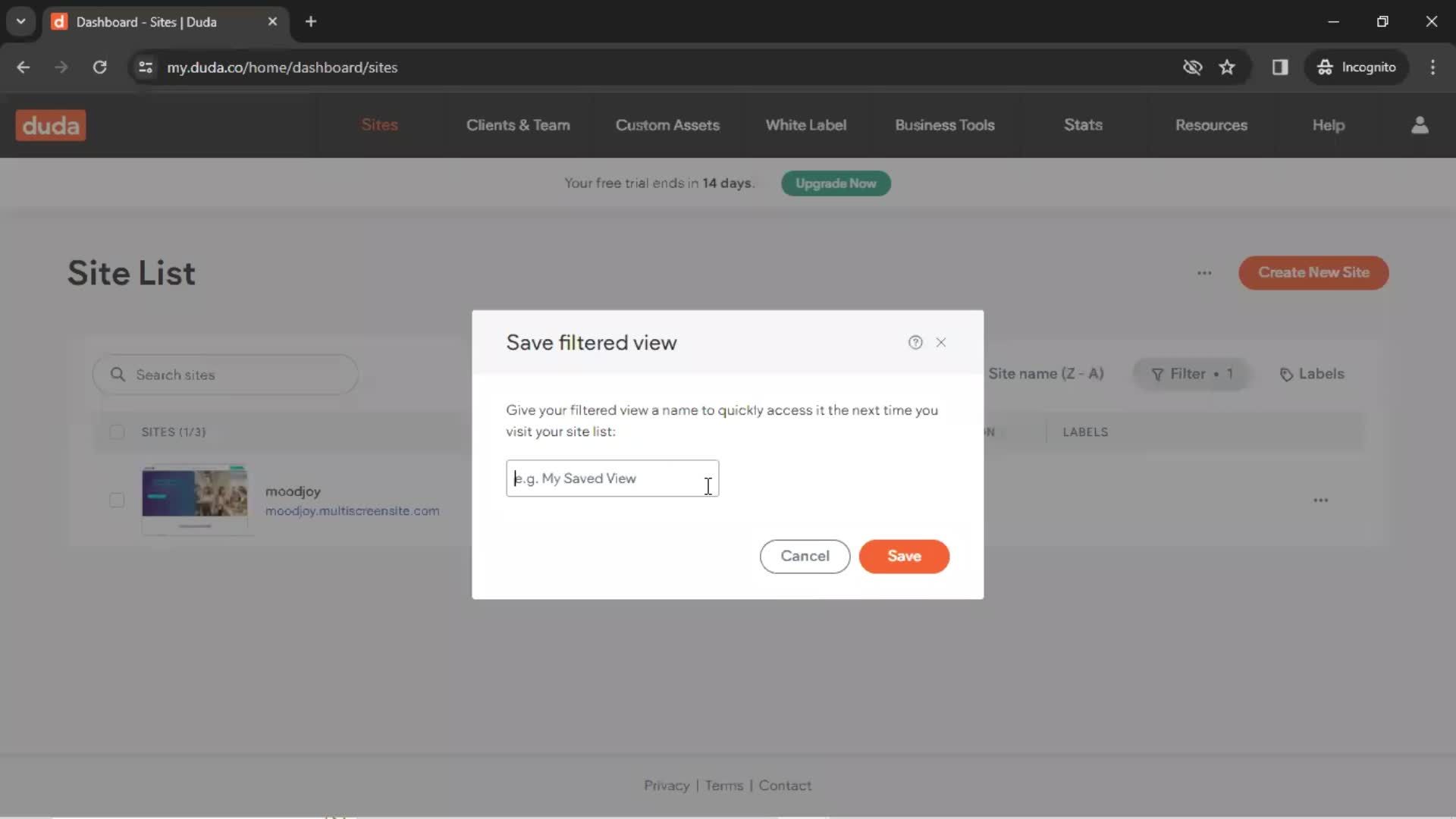 Filtering and sorting screenshot