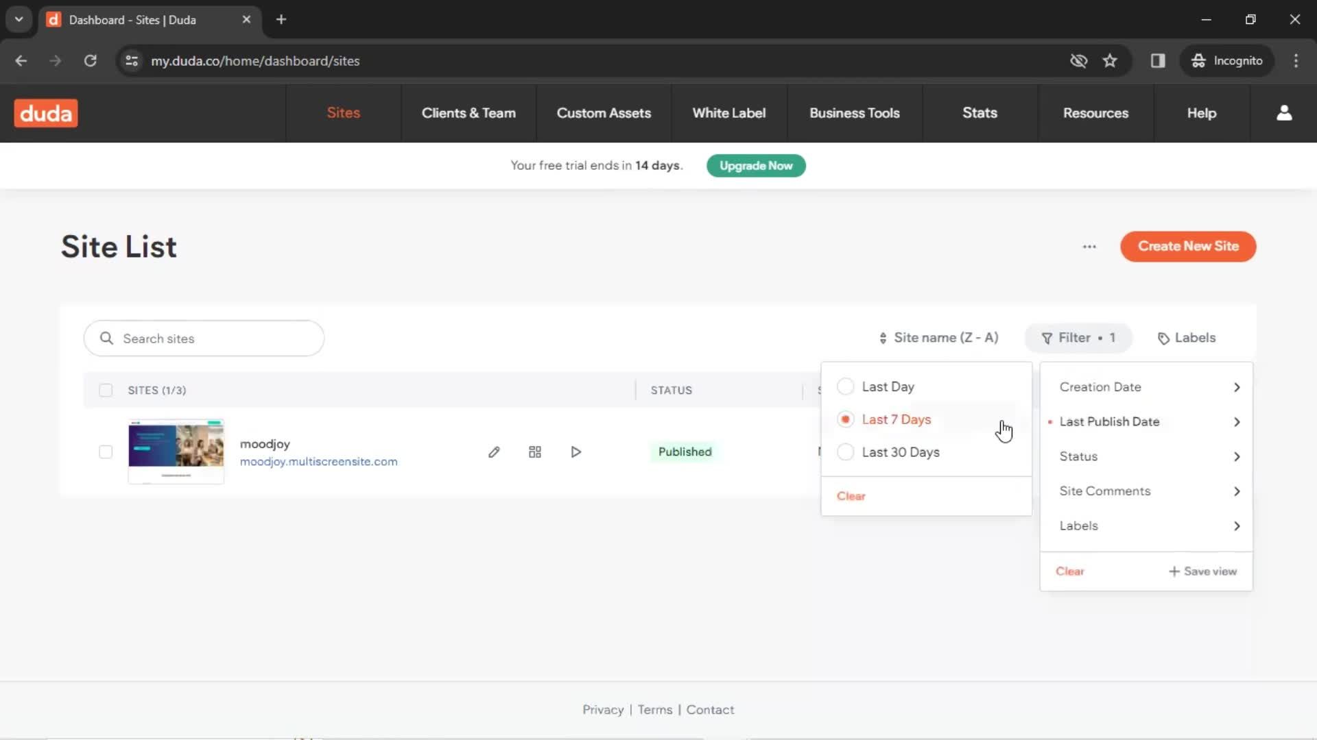 Filtering and sorting screenshot