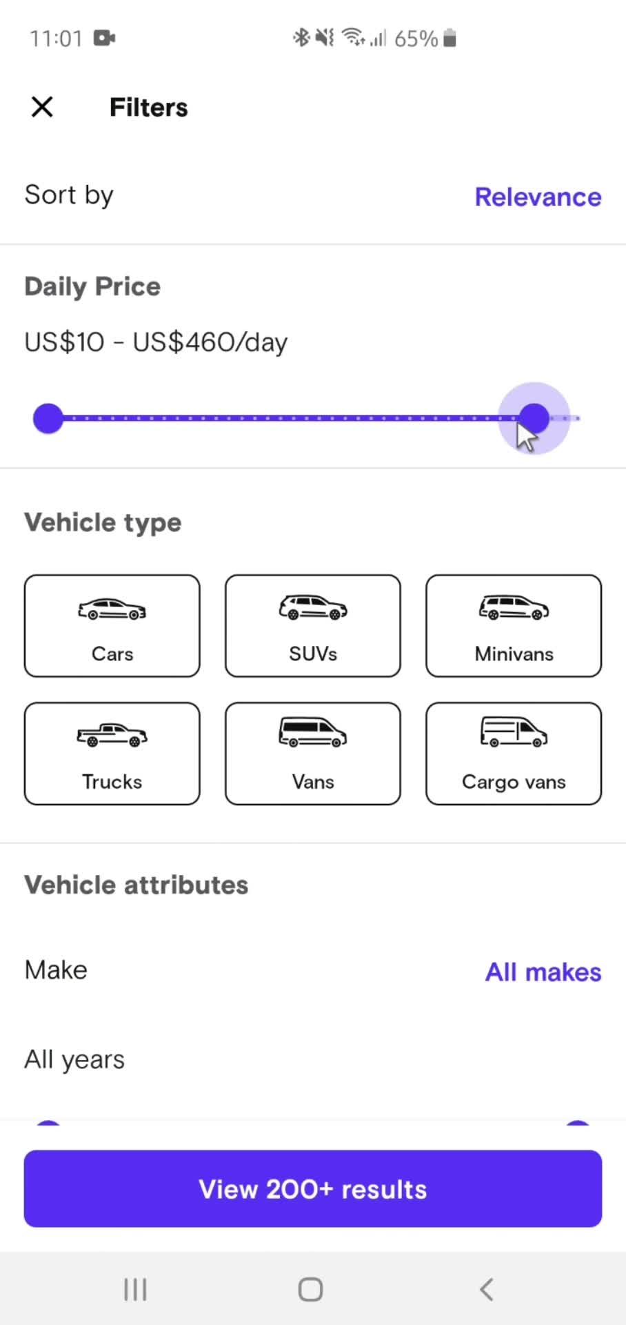 Filtering and sorting screenshot