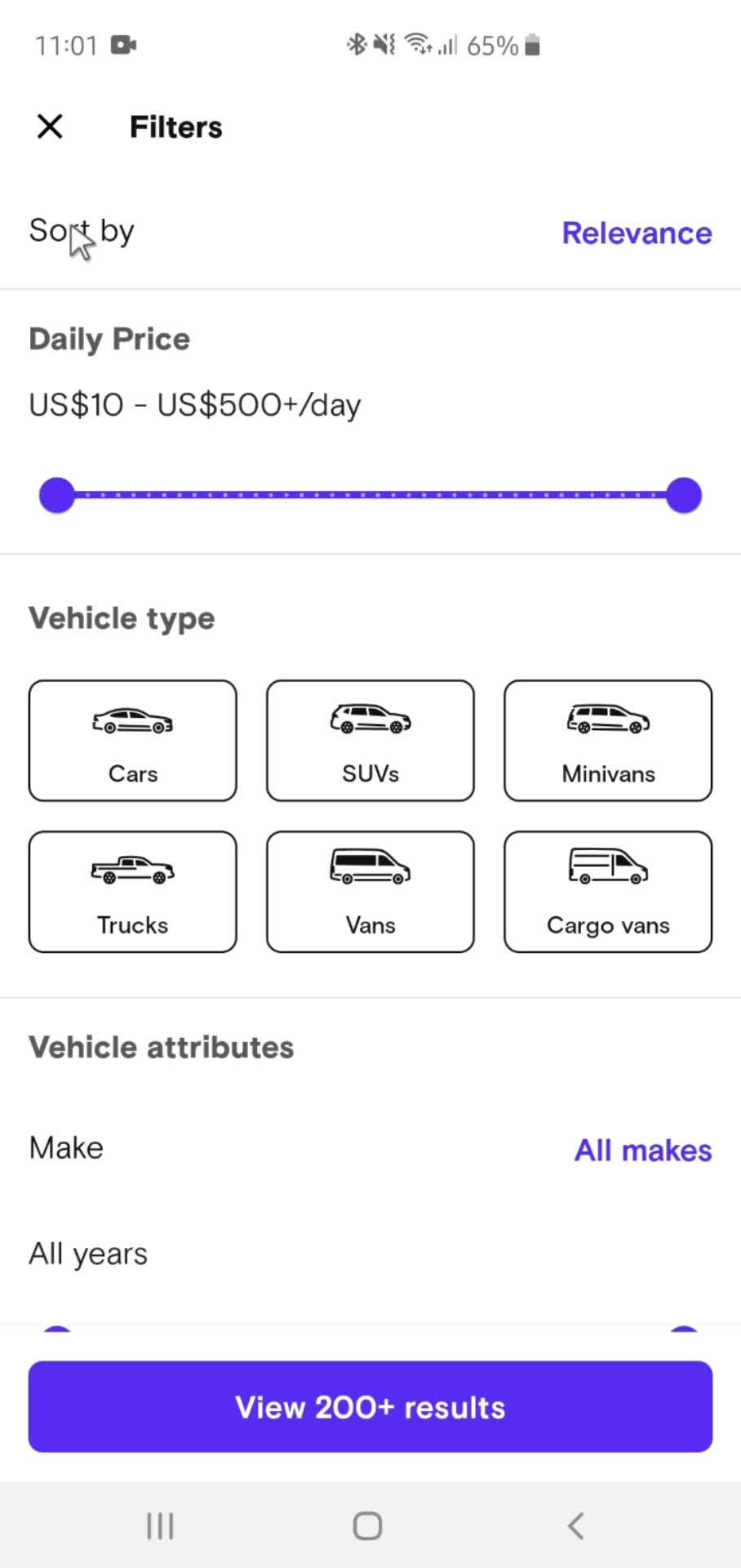 Filtering and sorting screenshot