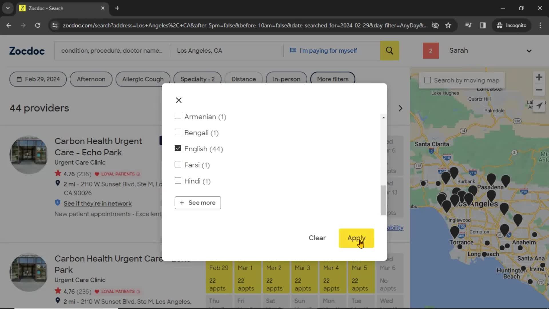 Filtering and sorting screenshot
