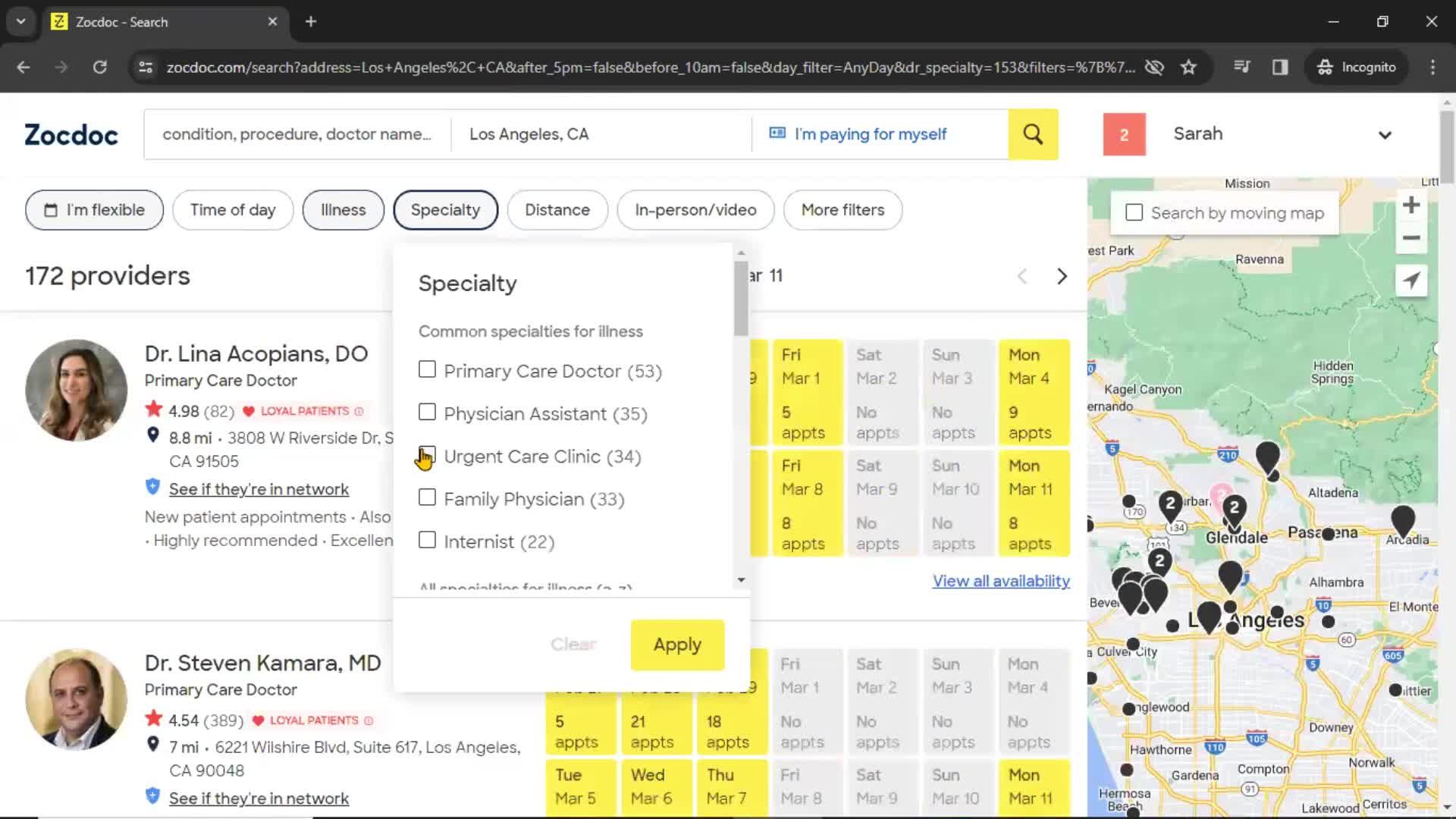 Filtering and sorting screenshot