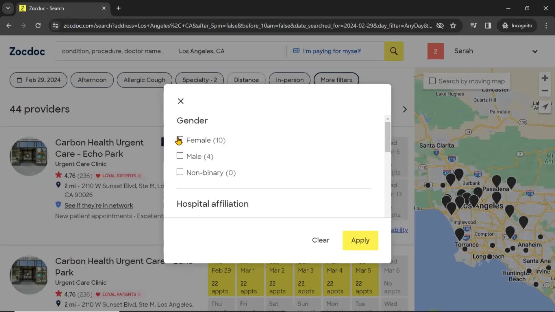 Filtering and sorting screenshot