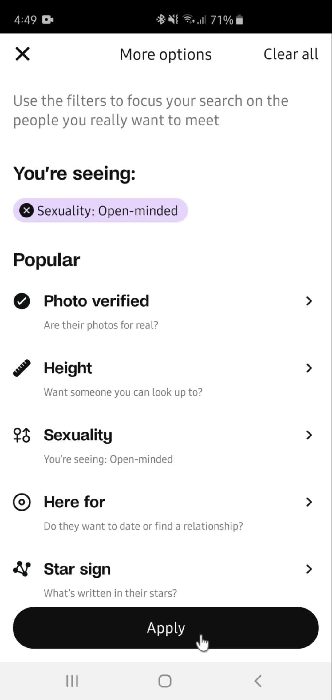 Filtering and sorting screenshot