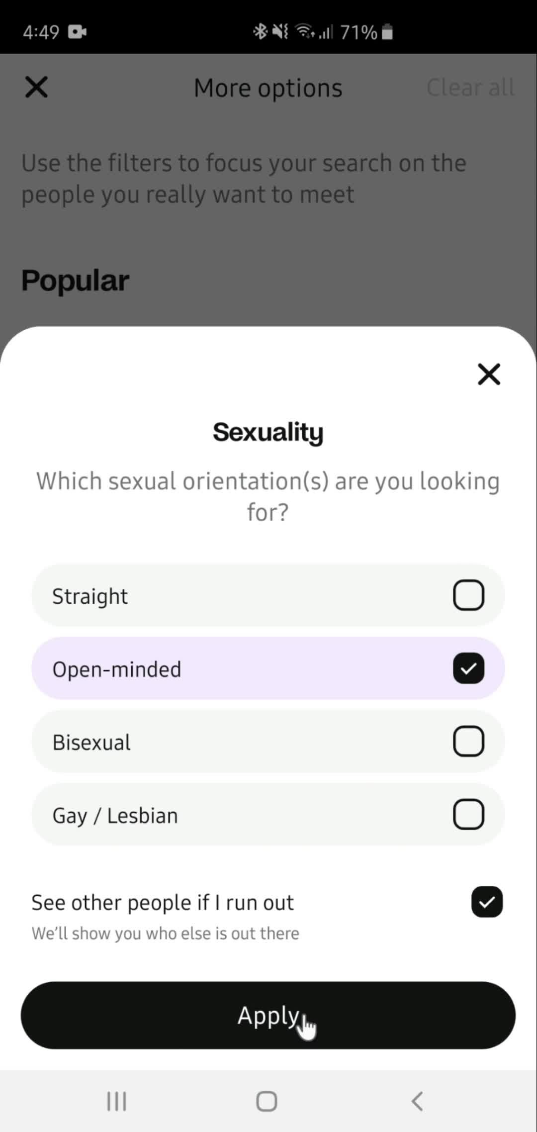 Filtering and sorting screenshot