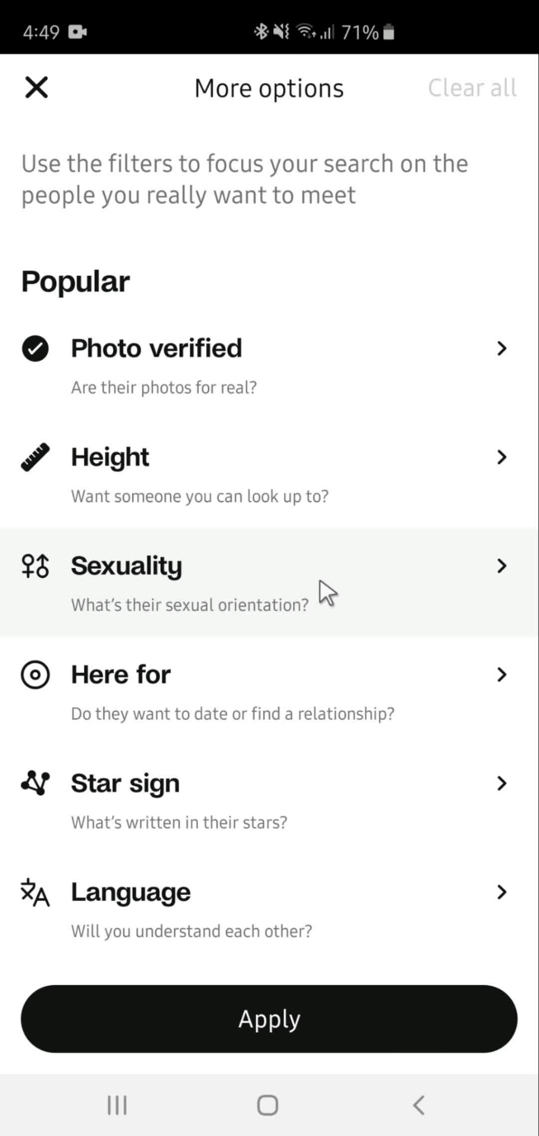 Filtering and sorting on Badoo video thumbnail