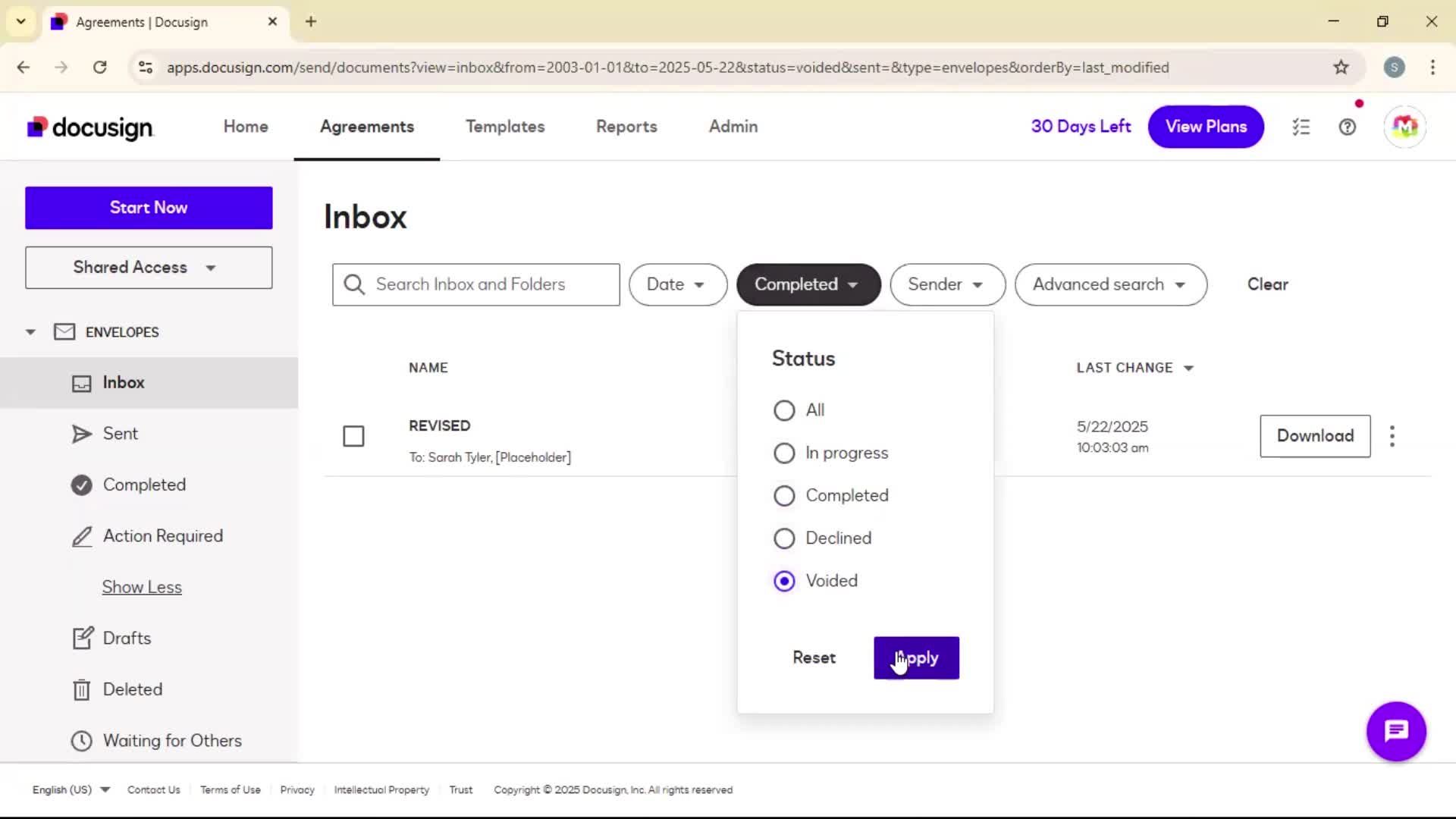 Filtering and sorting screenshot