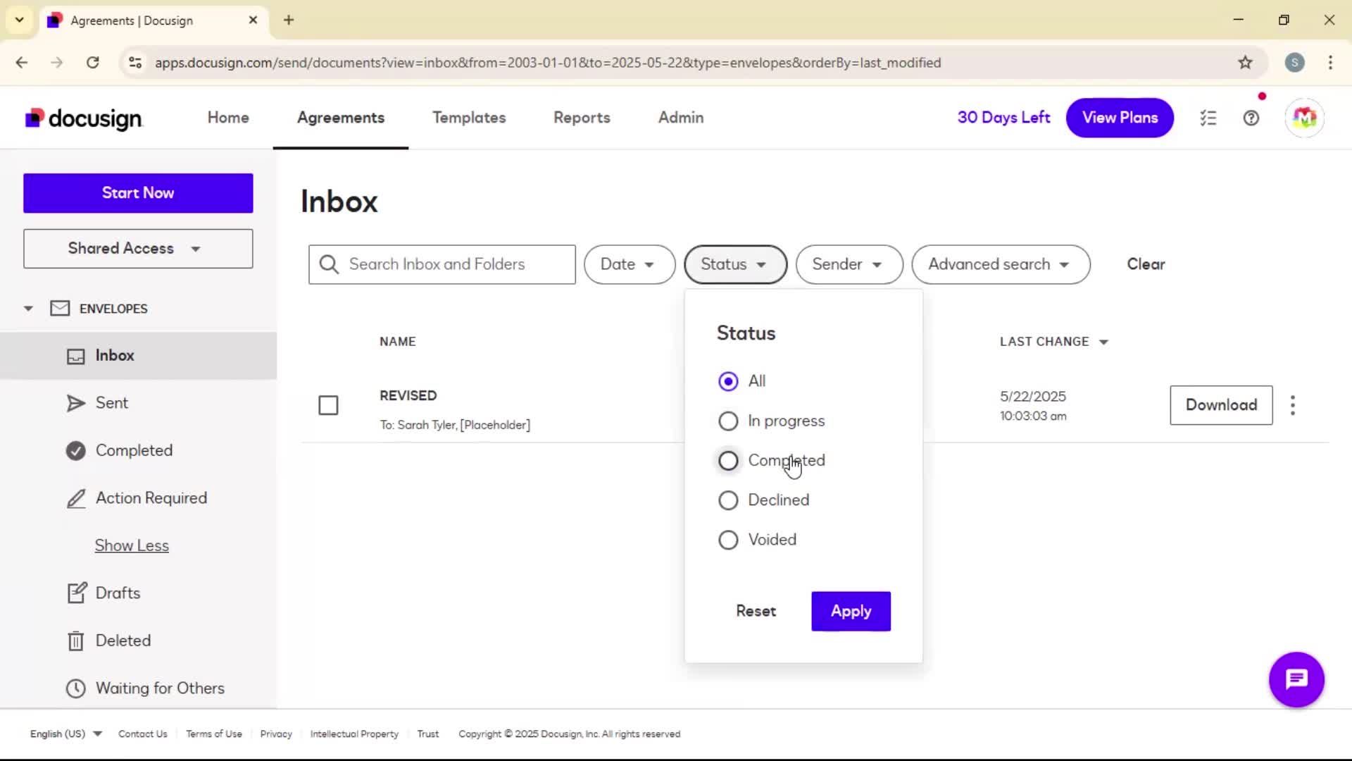 Filtering and sorting screenshot