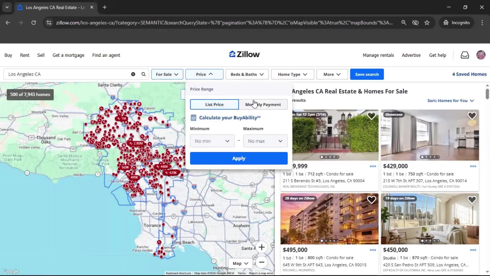 Filtering and sorting screenshot
