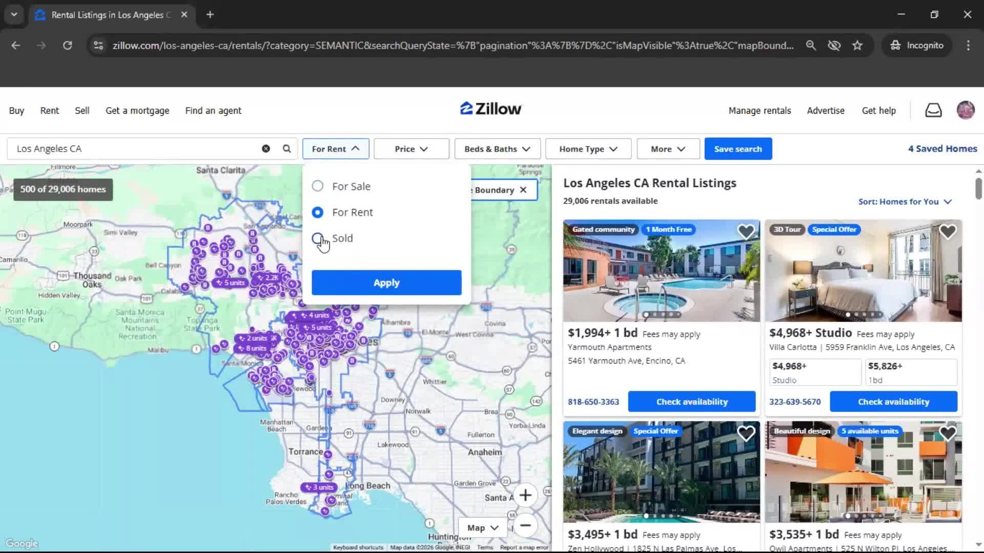 Filtering and sorting screenshot