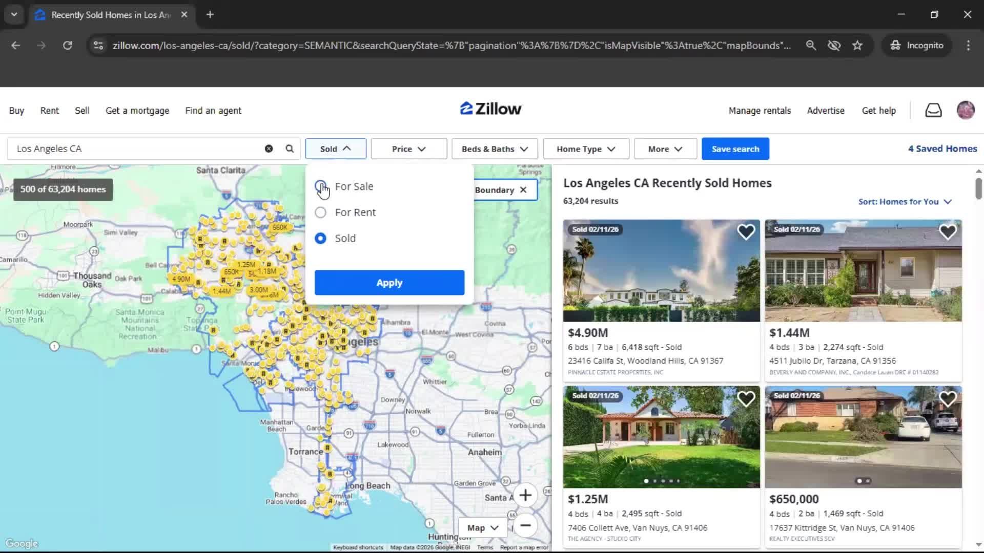Filtering and sorting screenshot