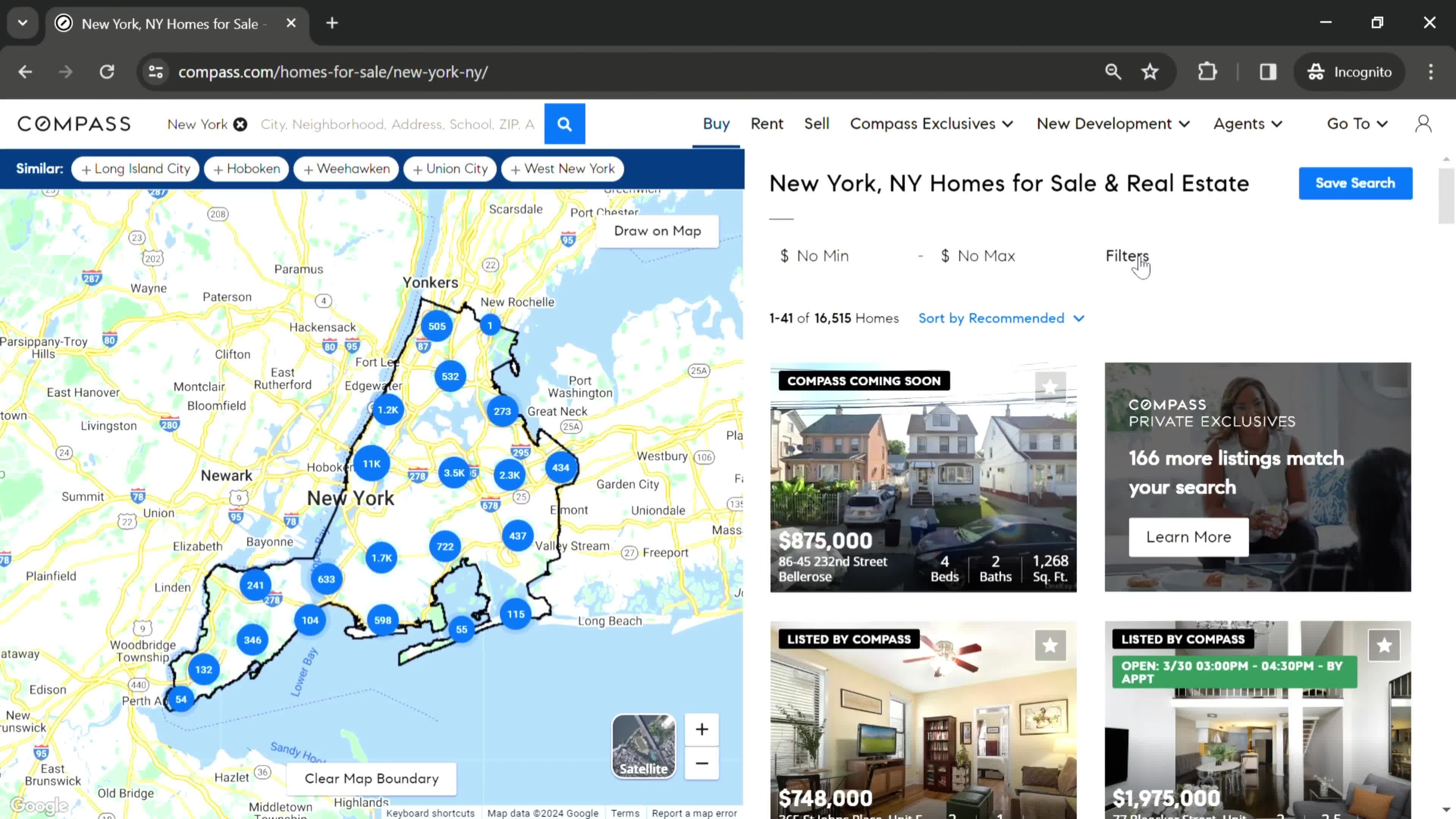 Filtering listings screenshot