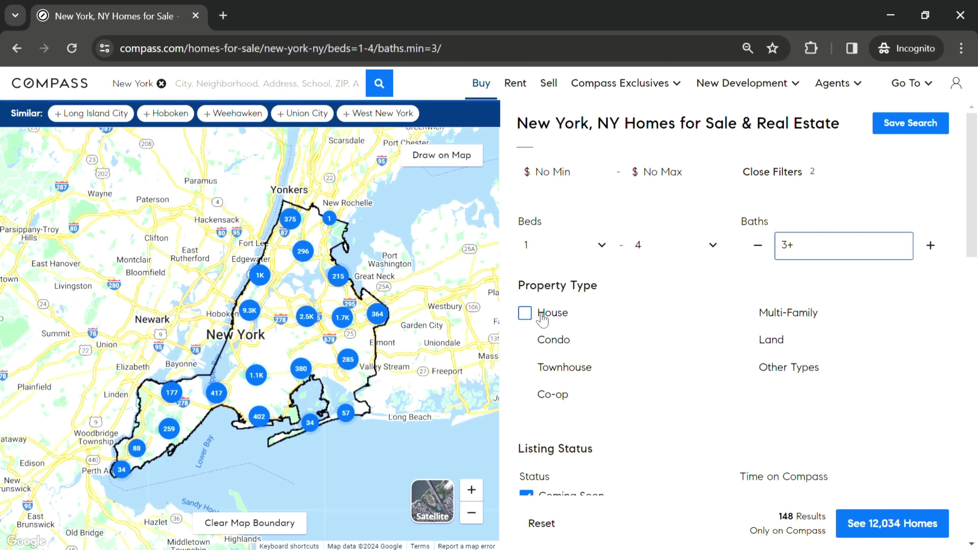 Filtering listings screenshot