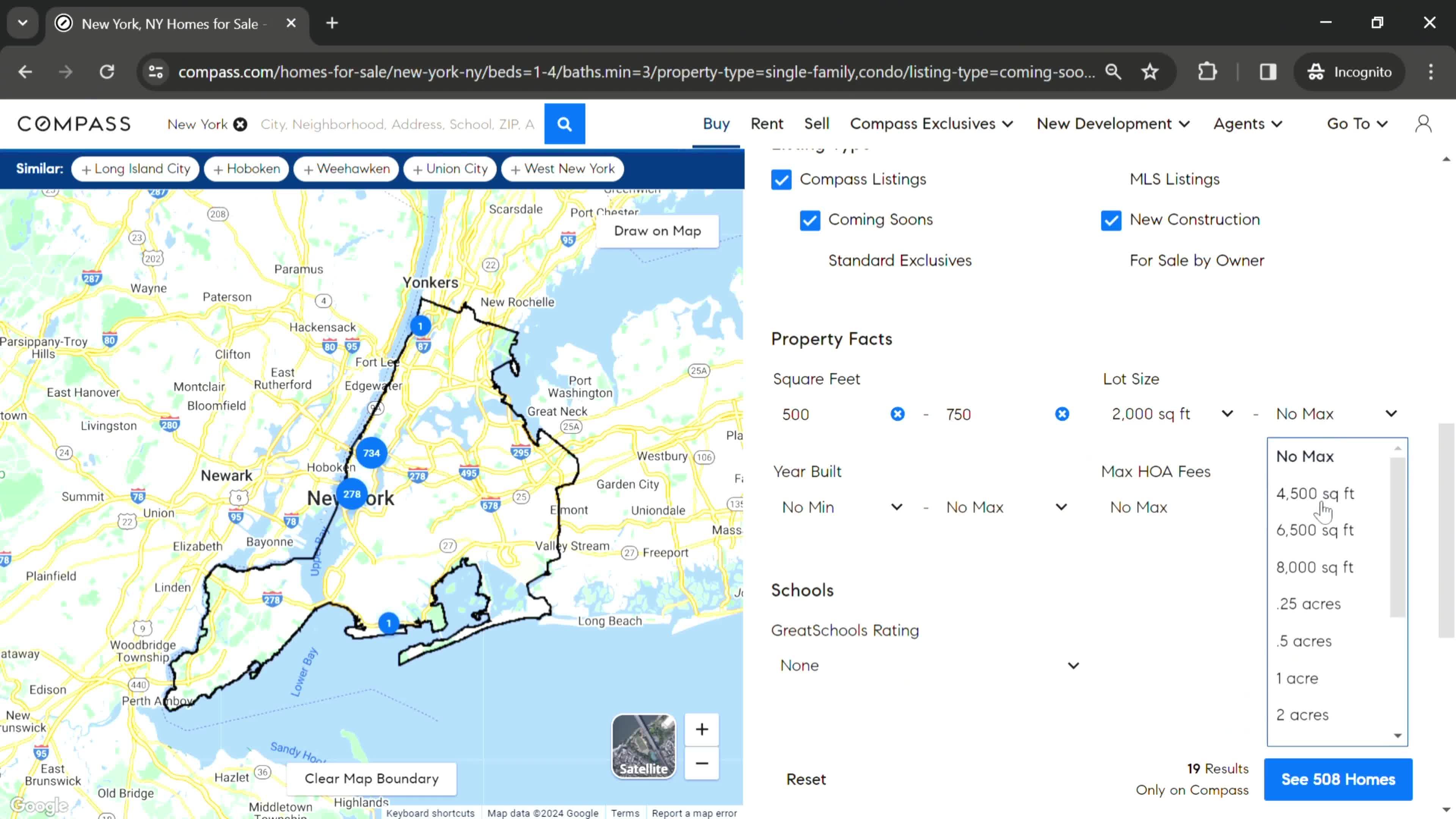 Filtering listings screenshot