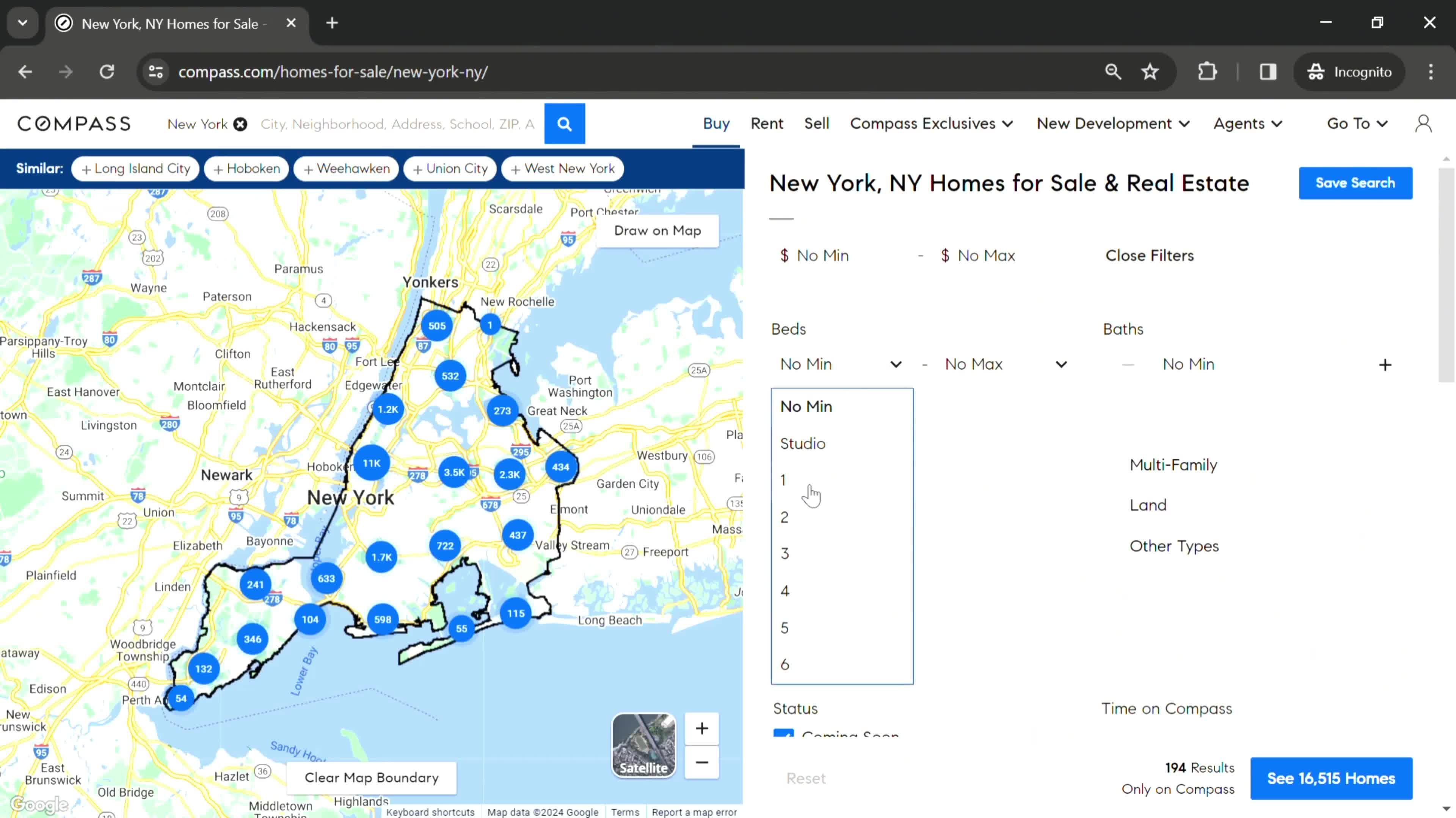 Filtering listings screenshot