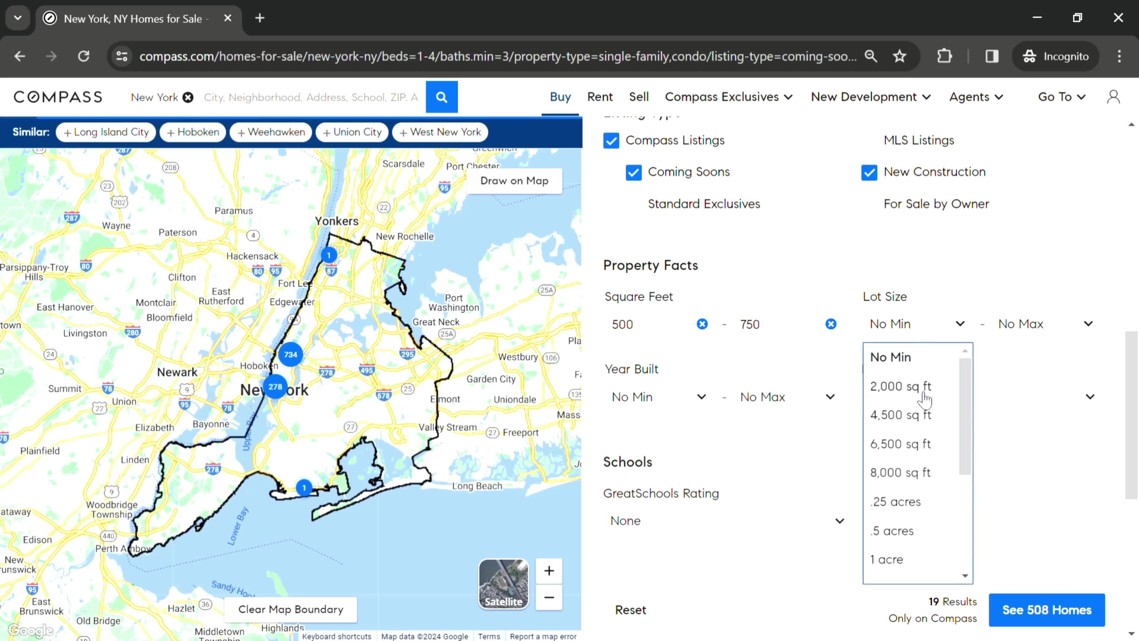 Filtering listings screenshot