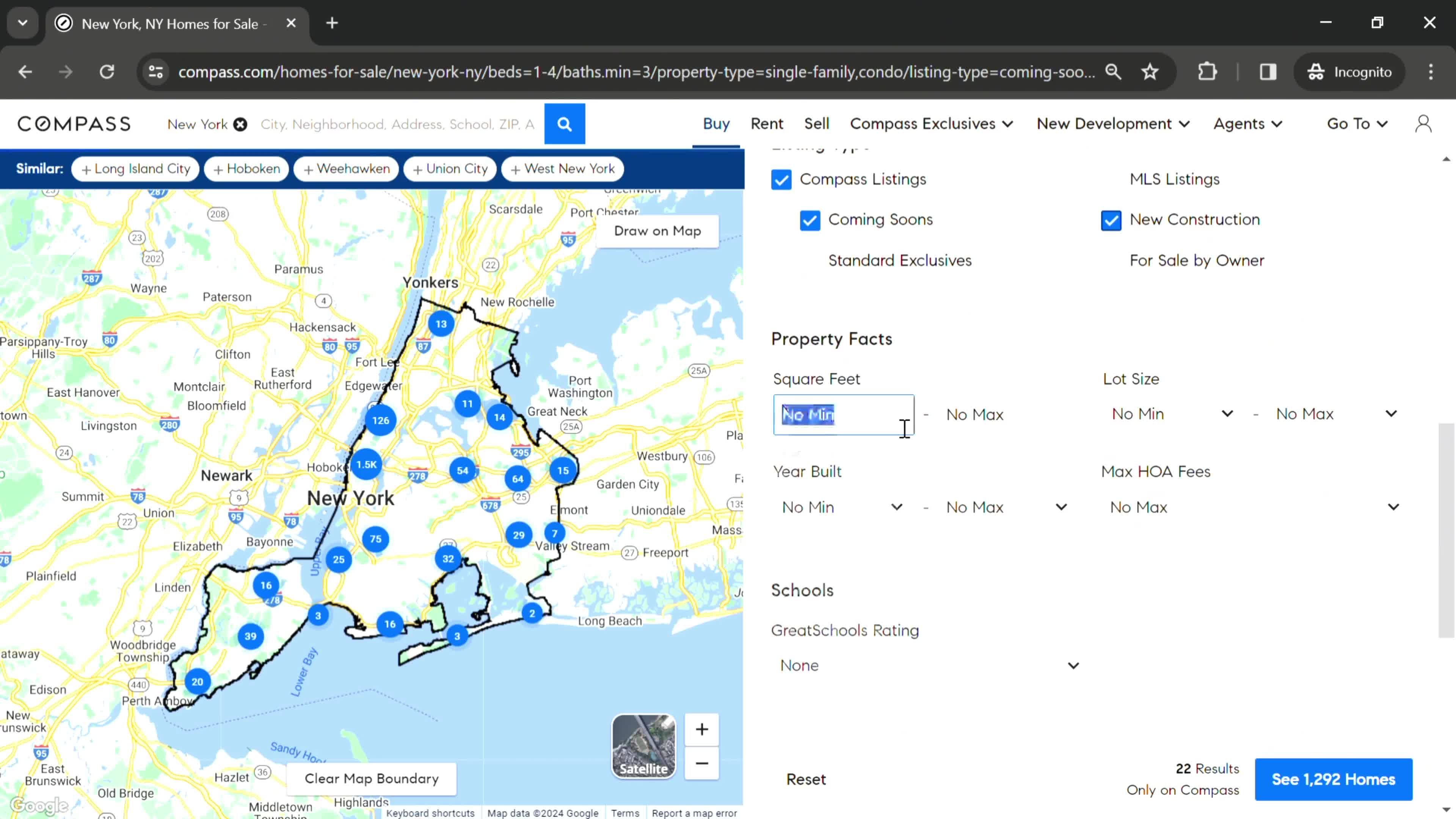 Filtering listings screenshot