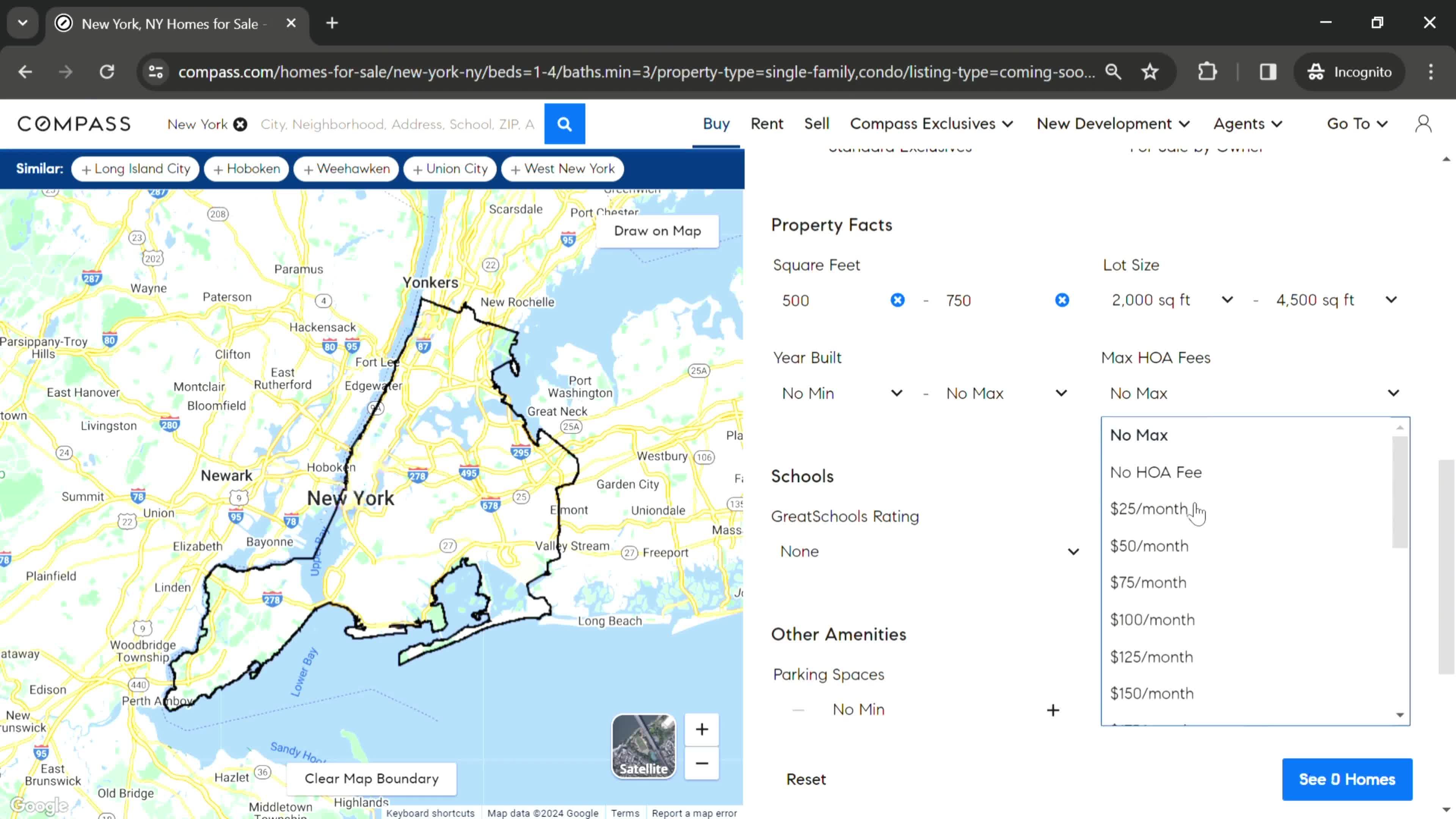 Filtering listings screenshot